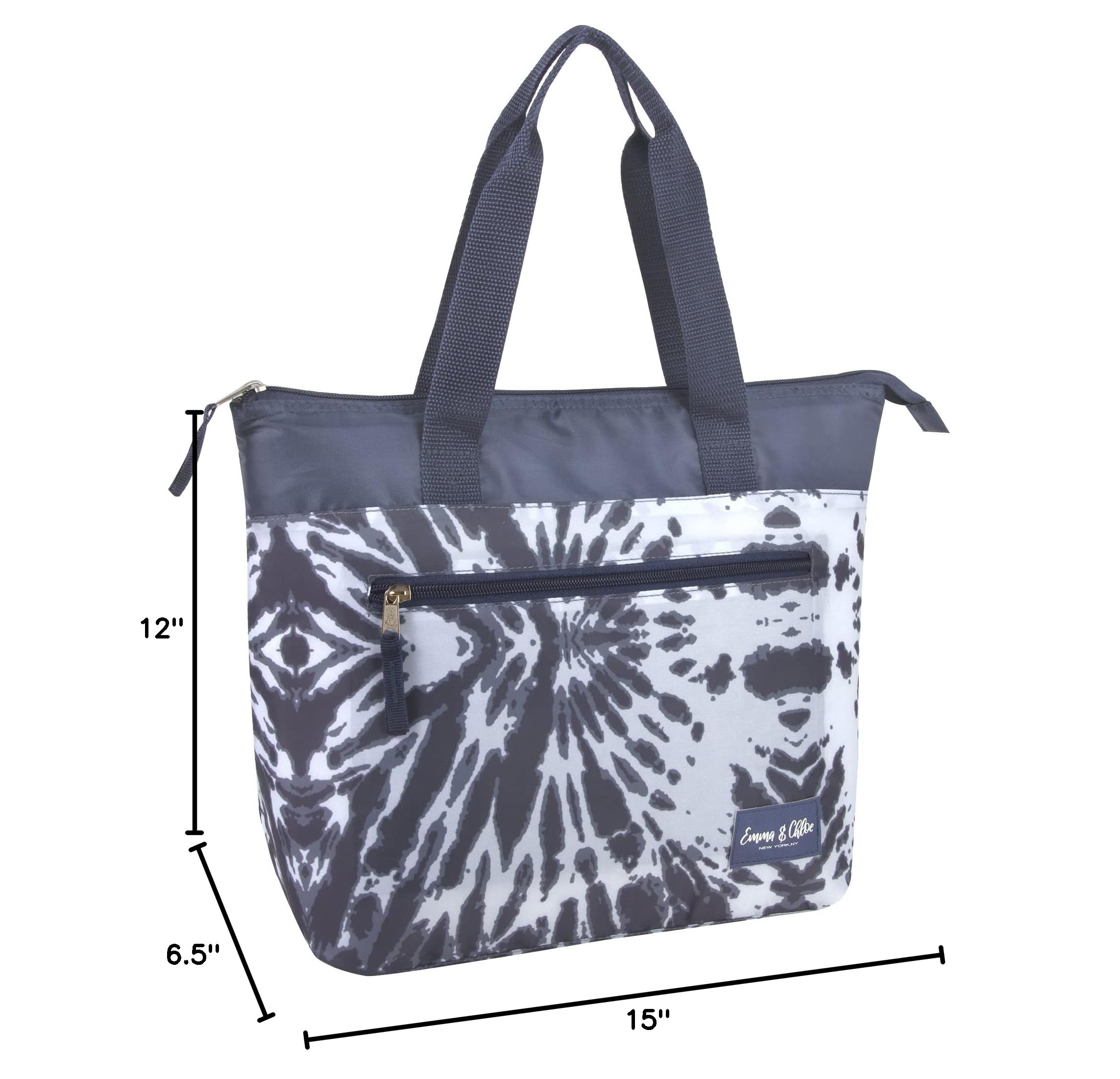Emma & Chloe Insulated Lunch Tote for Women - 16 Can Cooler Bag with Pockets, Extra Large Reusable Grocery Tote for Picnics, Beach, Work & Outdoor Activities (Grey Tie Dye)