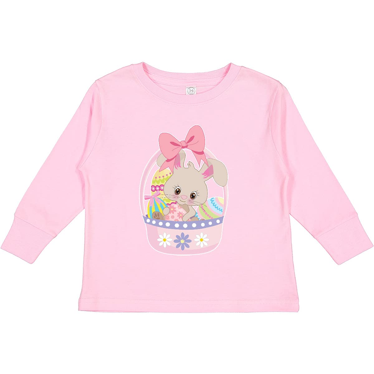 Inktastic Easter Bunny in Easter Basket with Eggs Toddler Long Sleeve T-Shirt - Cute Easter Outfit for Boys & Girls, Holiday Family Matching Pajamas, Spring Photoshoot & Egg Hunt Activities