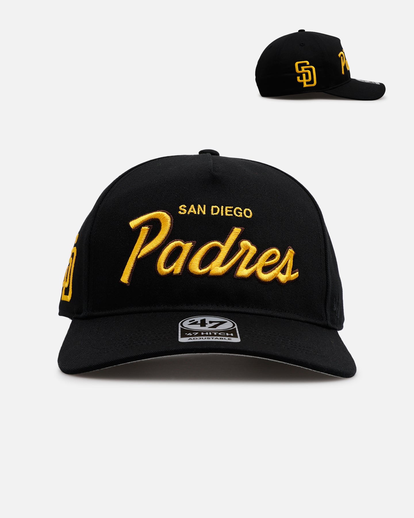 47 Brand San Diego Padres 'Black Dome Script' Snapback Hat - Adjustable Hitch Back Closure - Official MLB Baseball Cap for Men & Women - Perfect for Games, Streetwear & Casual Outfits