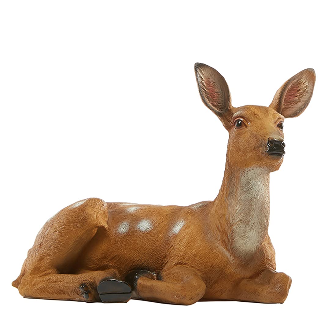 Adorable Deer Statue Decor for Garden & Yard - Realistic Buck & Doe Lying Outdoor Sculpture - Perfect for Home, Lawn, Patio & Landscape Decoration - Ideal for Christmas, Wedding & Rustic Themed Events