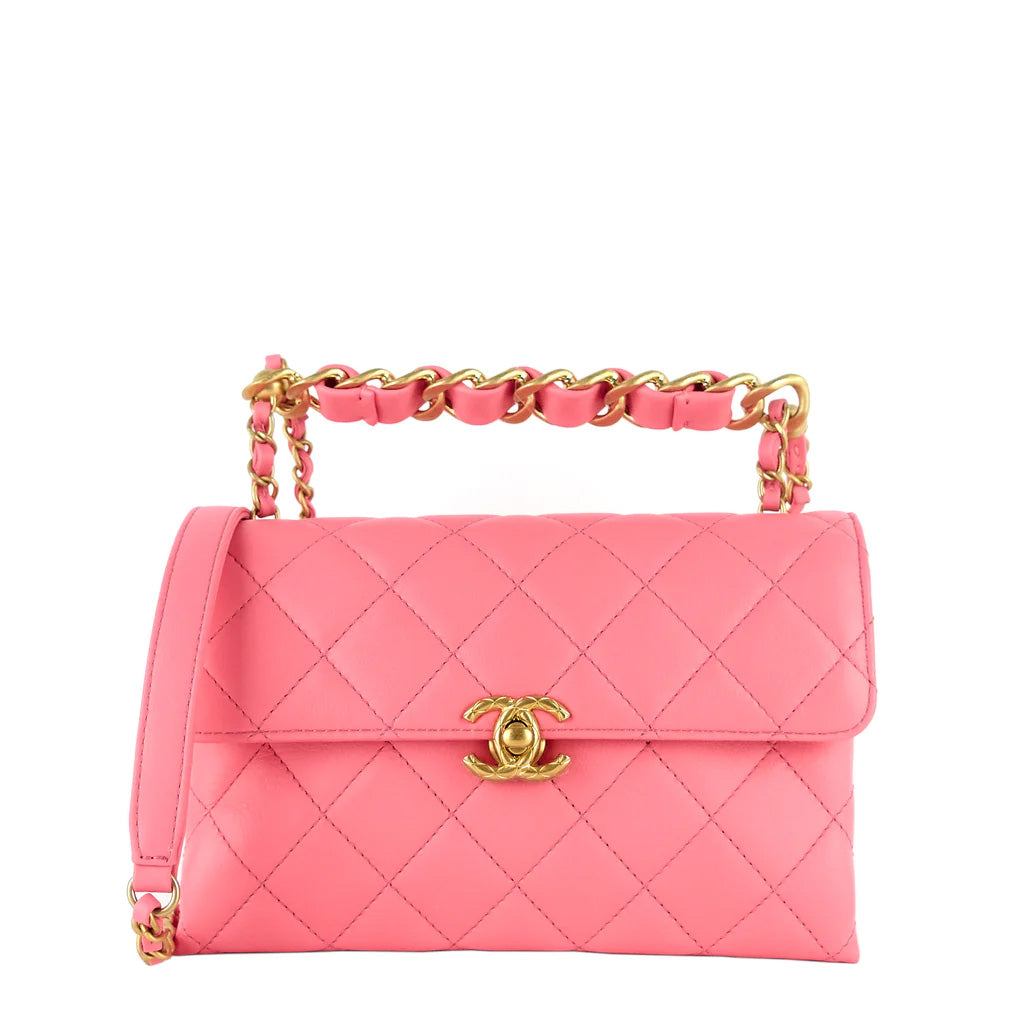 Chanel 22S Small Rose Pink Calfskin Leather Two-Way Flap Bag - Luxury Crossbody & Shoulder Bag for Women, Perfect for Date Night & Special Occasions