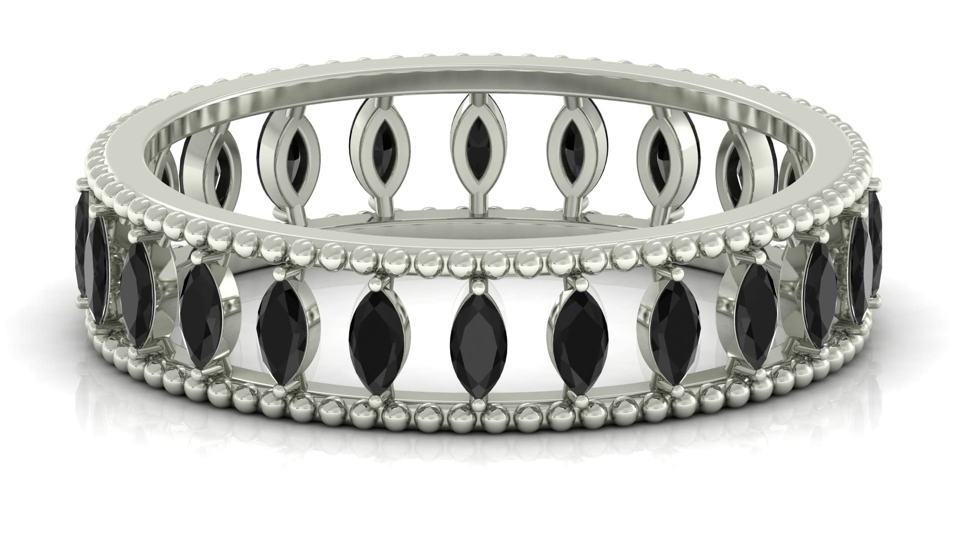 1/2 CT Marquise Cut Black Onyx Ring - 14K Solid Gold Anniversary Band with Beaded Detail, December Birthstone Jewelry for Women | Gift for Wife, Mother, Birthday, Christmas & Special Occasions