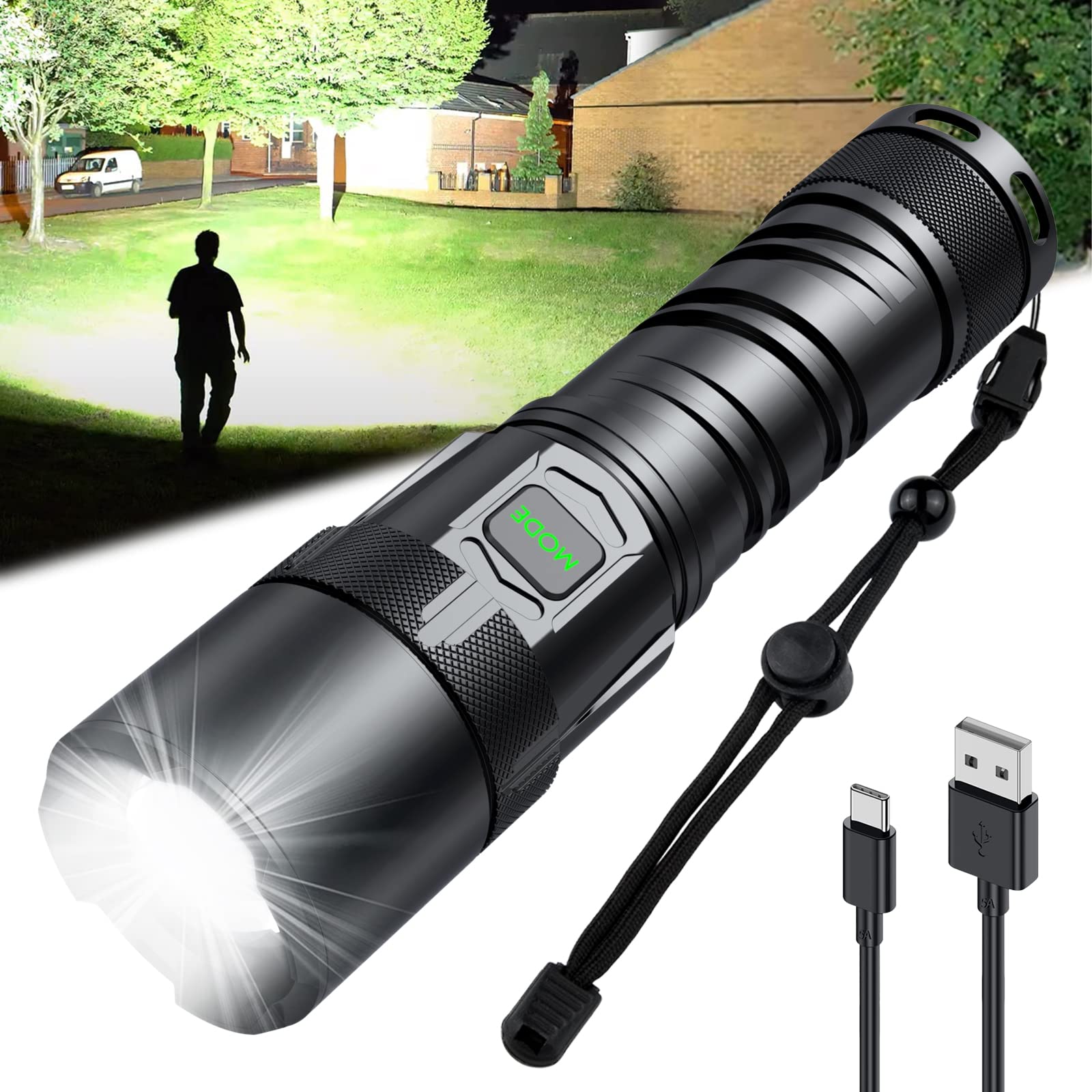 Grentay 100000 Lumens Rechargeable LED Flashlight - XHP99 Super Bright Tactical Flashlight with 5 Modes, Waterproof & Zoomable - Perfect for Camping, Hiking, Emergency Preparedness & Outdoor Adventures