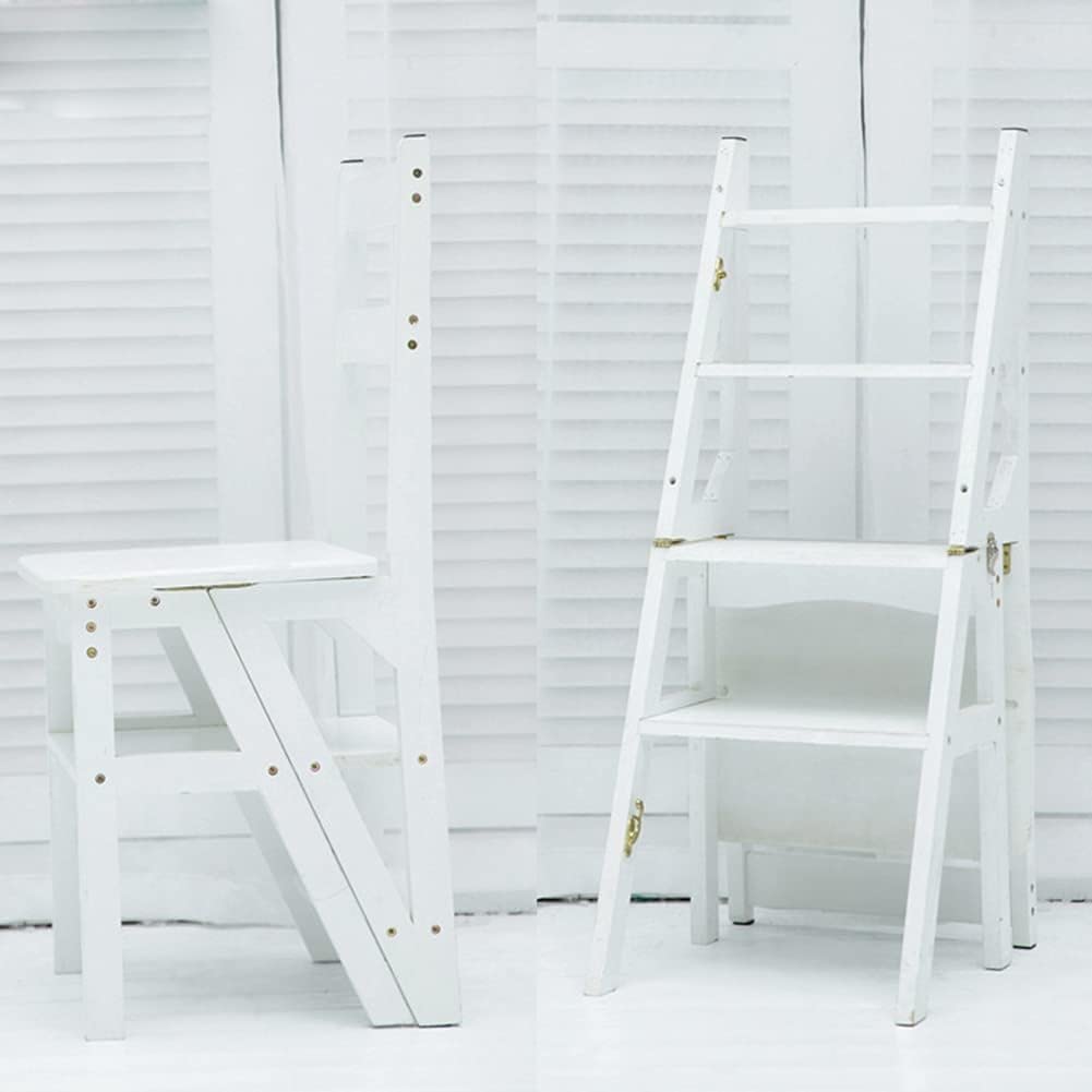 Multi-Functional Convertible Wooden Ladder Chair - Foldable Step Stool for Kitchen, Office & Library - Space-Saving Transforming Stool with Non-Slip Steps (Perfect for Reaching High Shelves, Home Organization & Small Spaces)