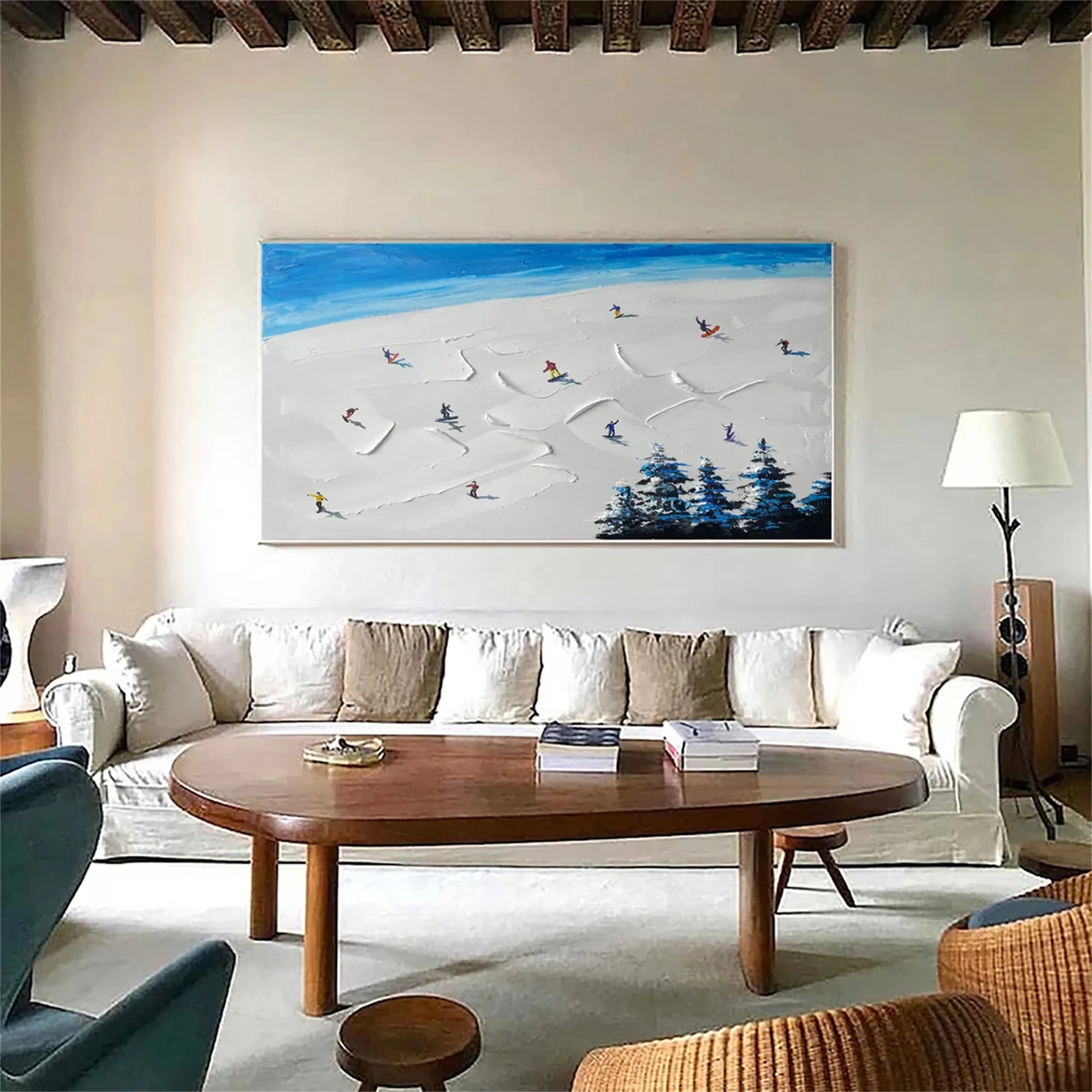 Premium Skiing Sport Art Textured Painting Canvas - Mountain Landscape Wall Decor #MM220 | Perfect for Ski Lodge, Cabin & Winter-Themed Home Decor