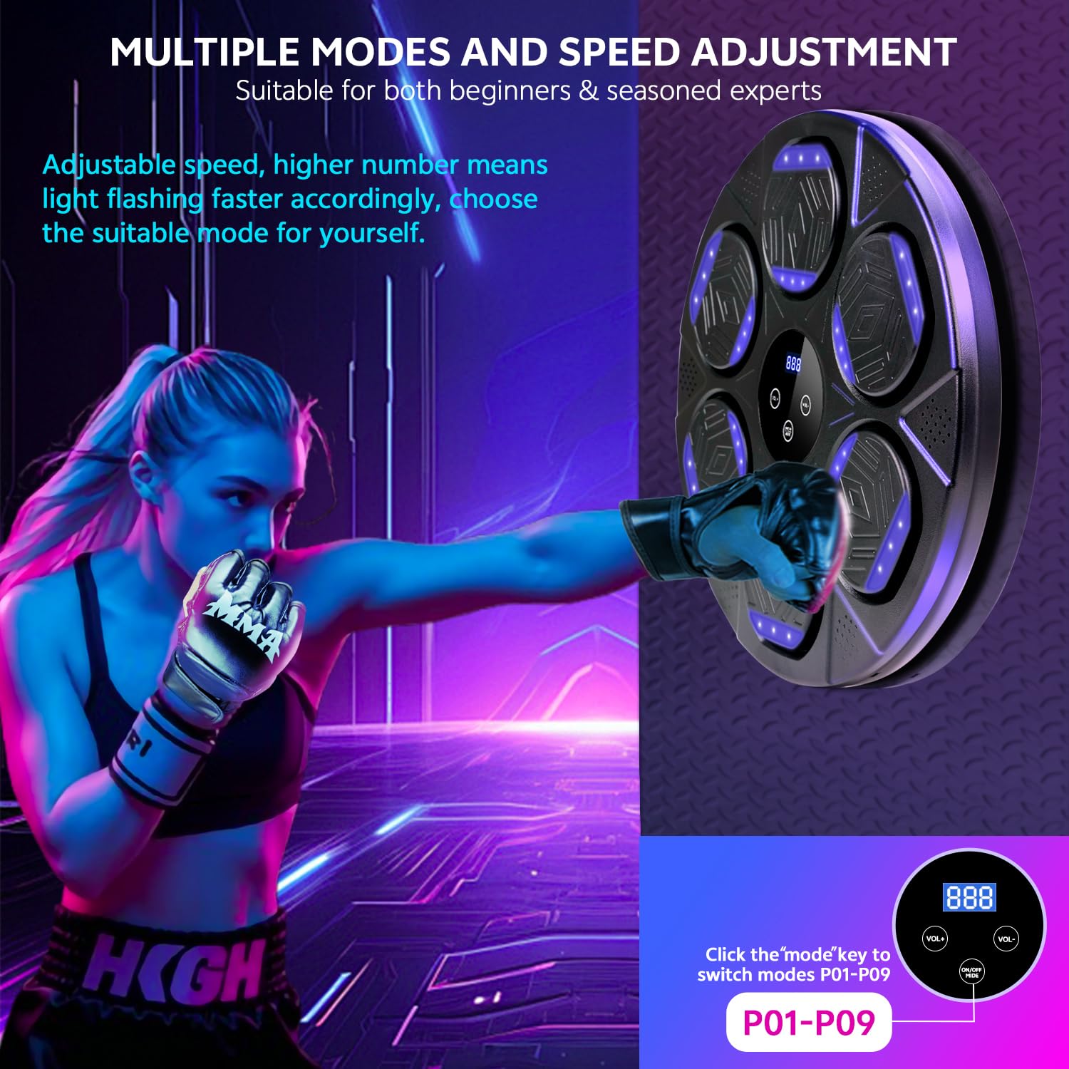 Bluetooth Music Punching Machine for Adults & Kids - Wall Mounted Boxing Equipment with Gloves for Home, Office & Gym - Perfect for Stress Relief, Fitness Training & Family Fun