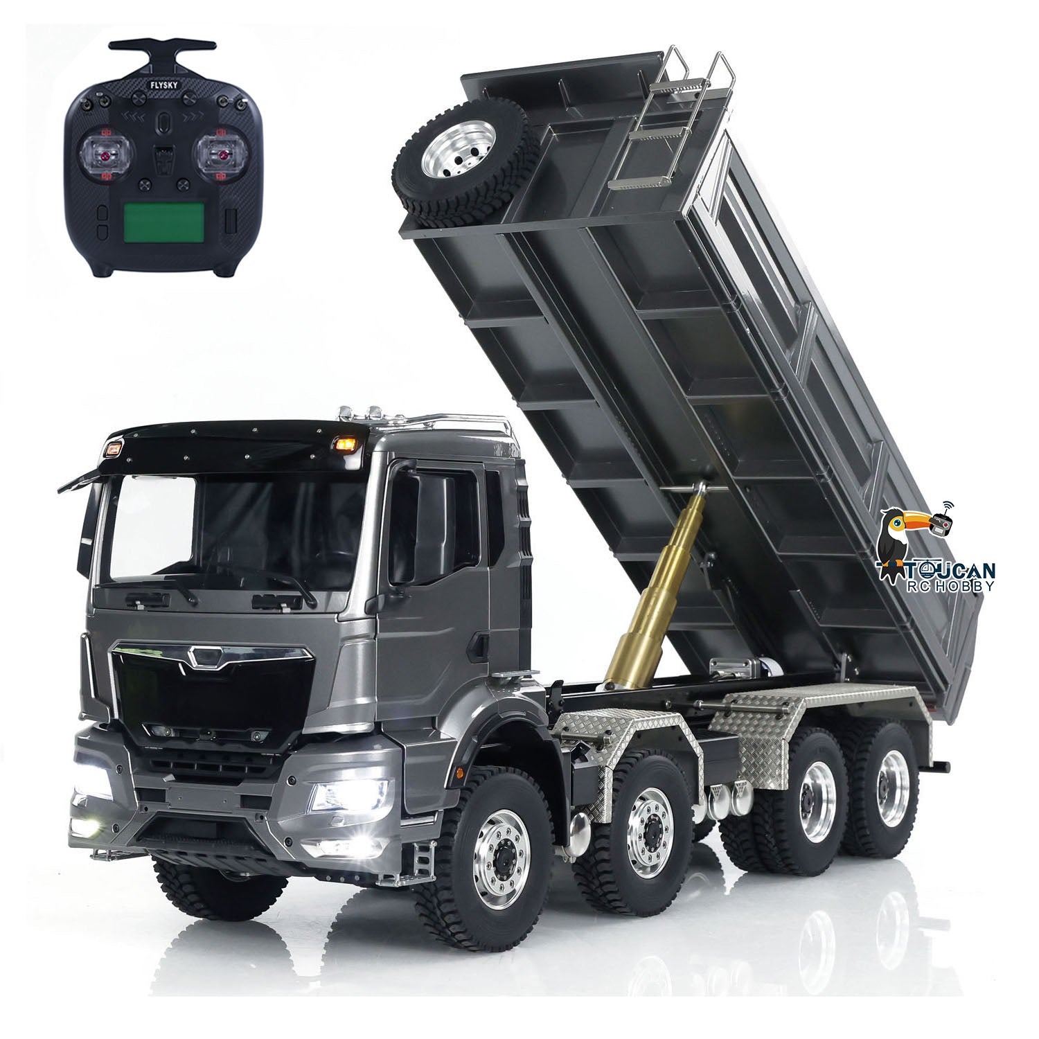 1:14 Scale Hydraulic 8x8 RC Tipper Truck - Metal Cabin Shell with Differential Lock, 2-Speed Transmission, Sound & Light Effects - Ready-to-Run Radio Control Dump Truck for Construction Site Play, Off-Road Adventure and RC Hobby Enthusiasts