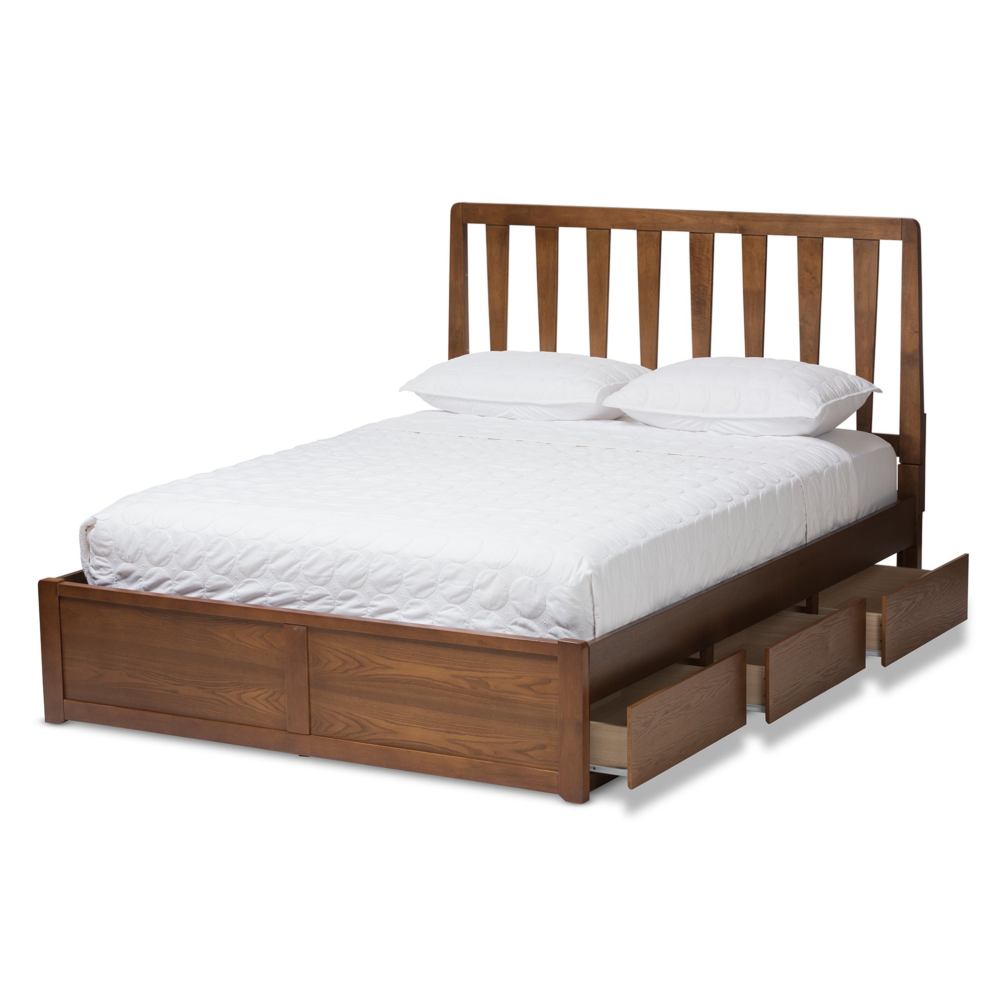 Baxton Studio Raurey Modern Walnut Queen Size Storage Platform Bed with Headboard - Stylish and Functional Bedroom Furniture for Small Spaces & Guest Rooms