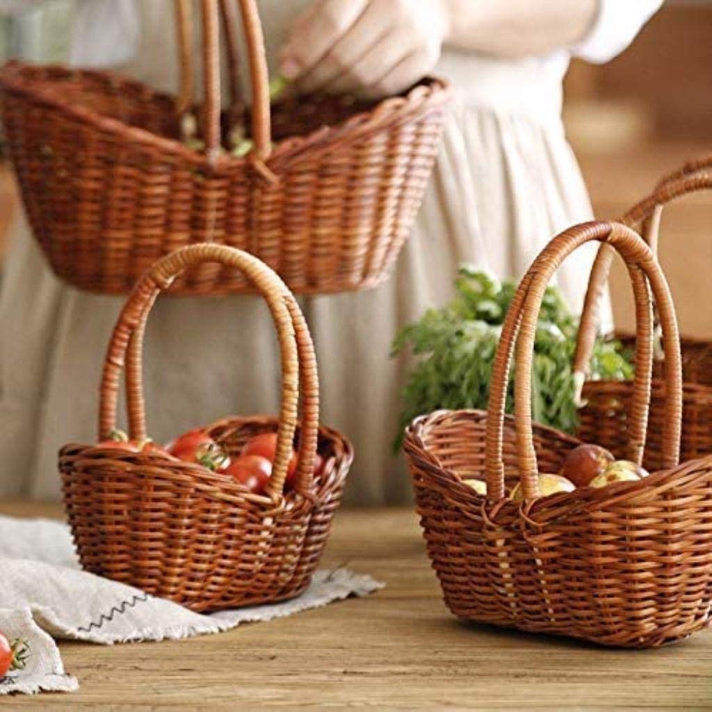 Natural Woven Willow Picnic Basket with Handle - Oval Wicker Hamper for Outdoor Parties, Picnics, Fruit Serving, and Flower Storage | Perfect for Beach, Garden, and Camping Trips