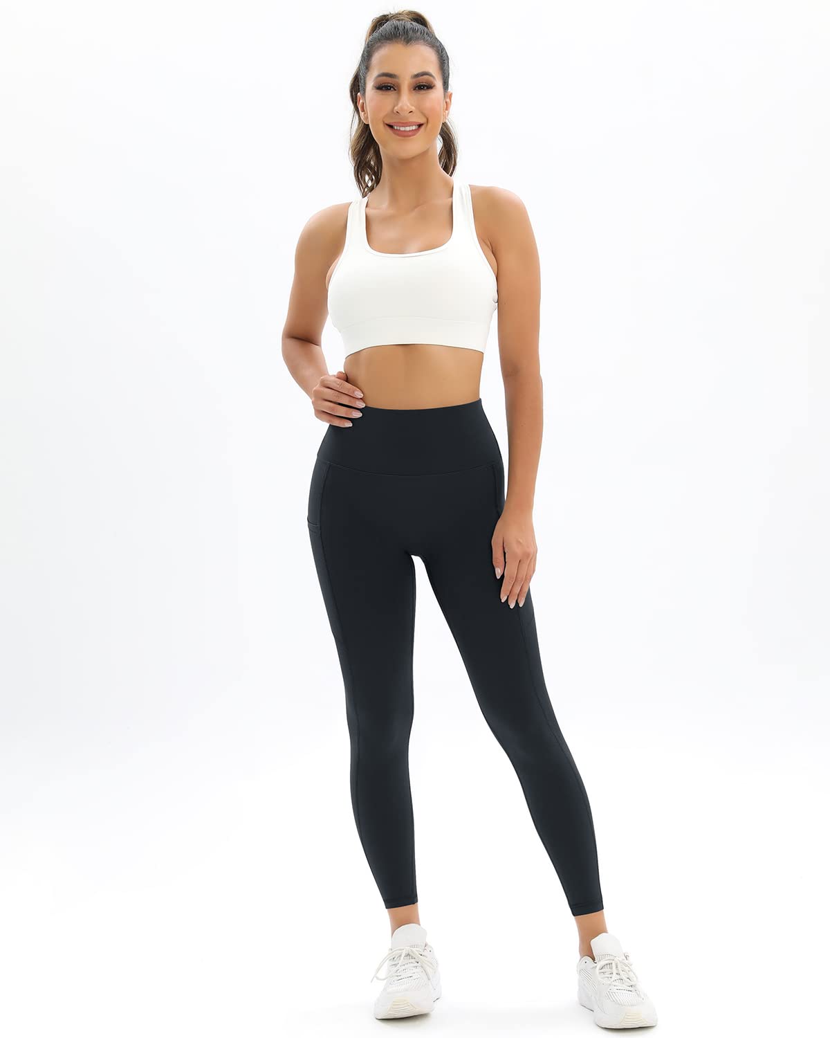 2 Pack Women's High Waisted Yoga Pants with Pockets - Tummy Control Workout Running Leggings for Gym, Yoga & Everyday Wear
