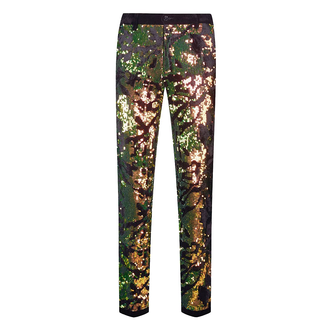 Men's Fashion Floral Glitter Sequin Velvet Pants - Stylish Party & Evening Wear for Holidays & Special Occasions