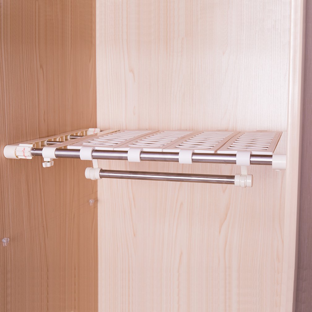 Hershii Expandable Closet Organizer - Heavy Duty Adjustable Tension Shelf with Rustproof Hanging Rod, 4-Bar Extension & Gaskets for Wardrobe, Bathroom, Kitchen, Garage Storage - Perfect for Small Space Organization & DIY Home Storage Solutions