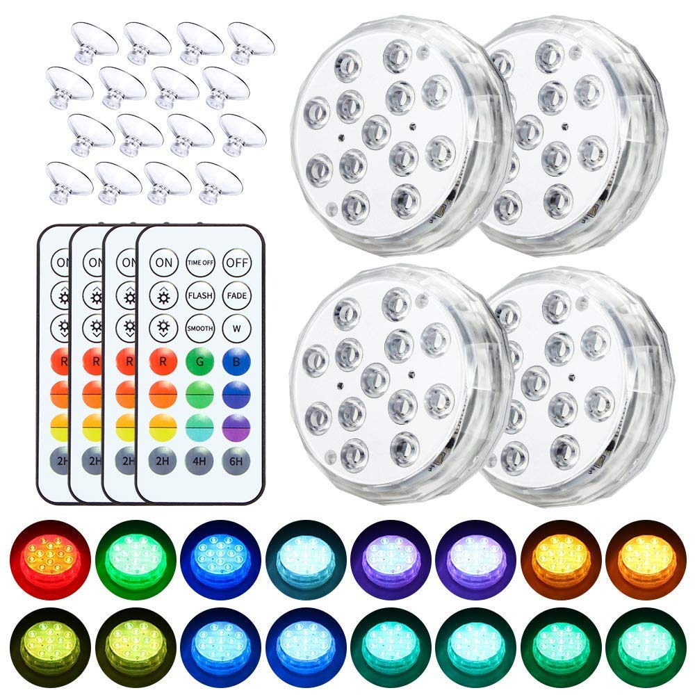 UNISOPH Underwater Round RGB LED Light with Magnetic Base, Remote Control & Timer - Perfect for Pool, Aquarium, Spa & Fountain Decoration