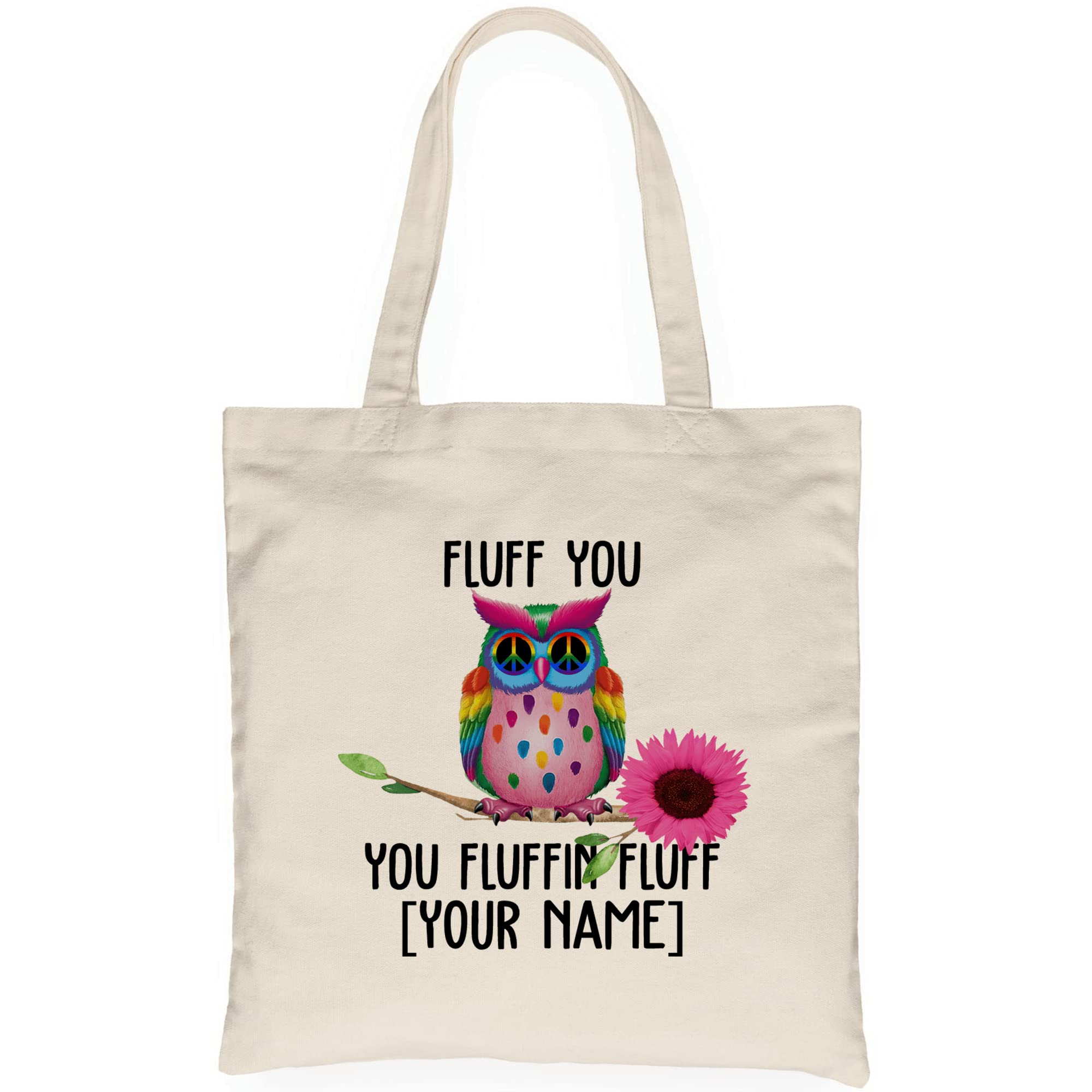 Custom Name Printed Colorful Owl Canvas Tote Bag - Eco-Friendly Reusable Extra Large Shopping Bag for Women | Perfect for Travel, School, Work & Gifts for Teen Girls