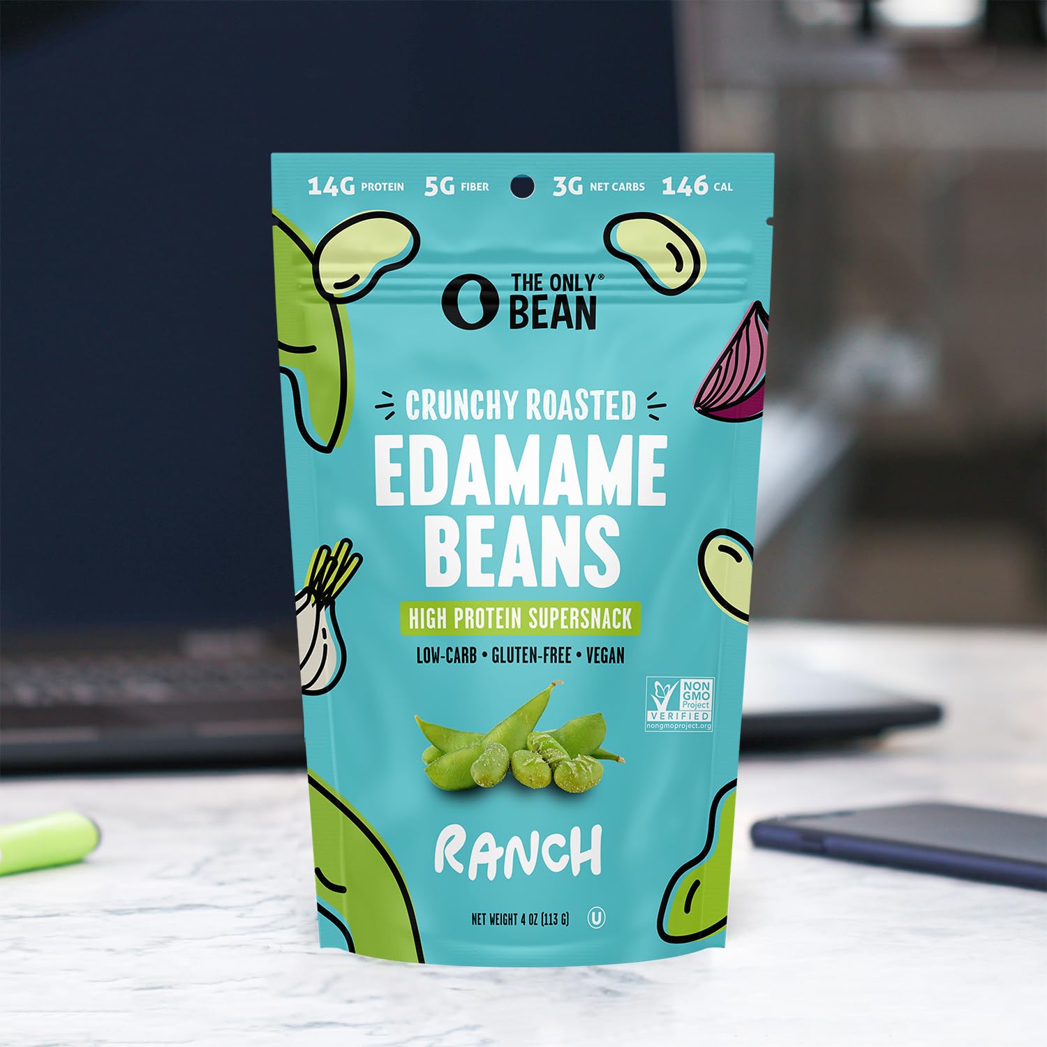 Dry Roasted Edamame Snacks - Ranch Flavor | Vegan, Gluten Free, Low Carb, Keto Friendly | High Protein Healthy Snacks for Kids & Adults | Diabetic & Low Calorie | 4oz Pack of 3 | Perfect for Office, School & On-the-Go Snacking