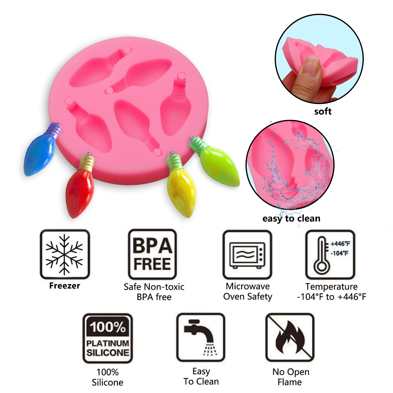 3-Pack Christmas Light Bulb Silicone Molds for Cake Decorating, Cupcake Toppers & Resin Crafts - Festive Fondant & Polymer Clay Molds for Holiday Baking & DIY Christmas Tree Ornaments