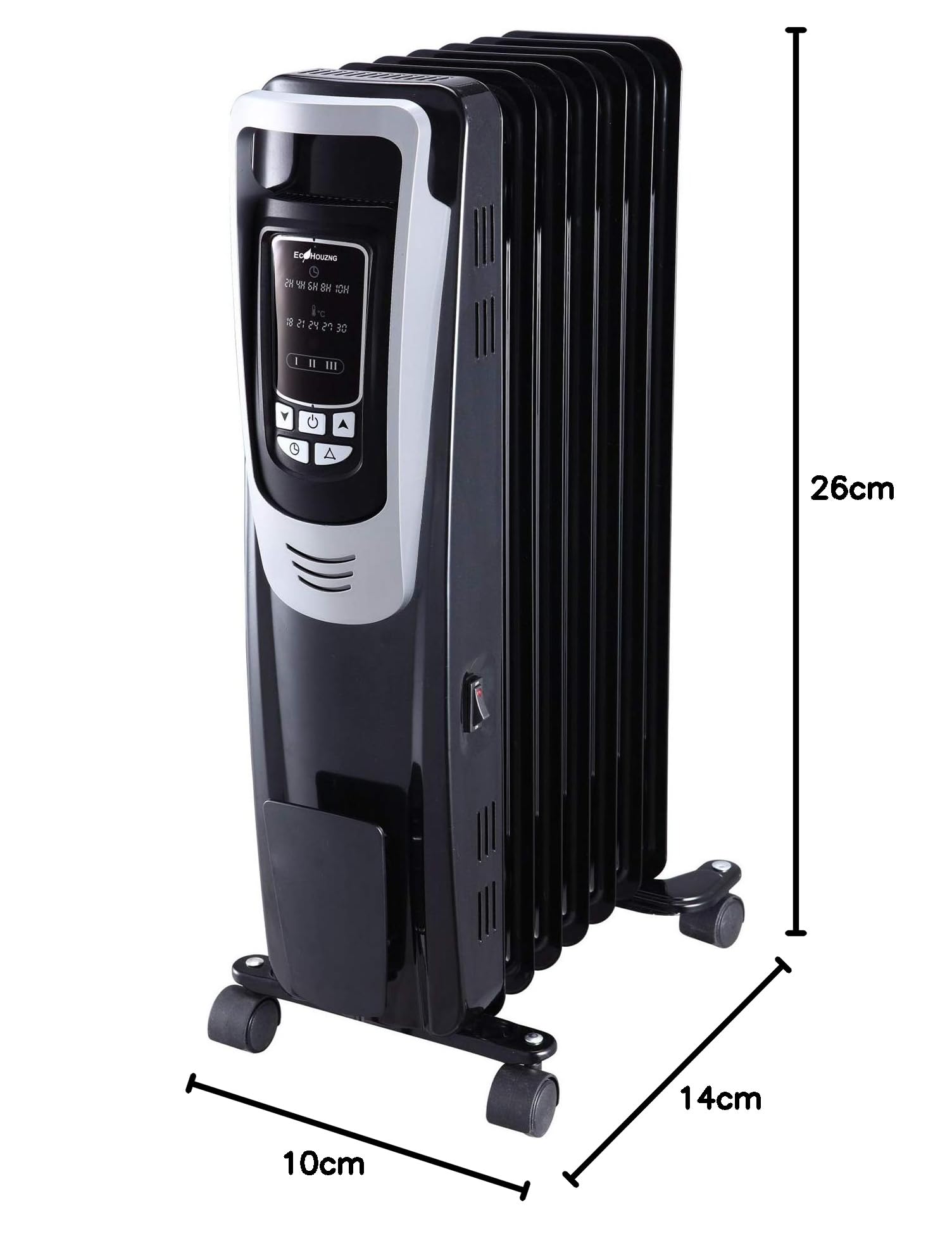 Ecohouzng ECH3015 Digital Oil Filled Space Heater - 1500W Energy Efficient Portable Heater with Adjustable Thermostat, Overheat Protection - Perfect for Bedroom, Office & Home Use