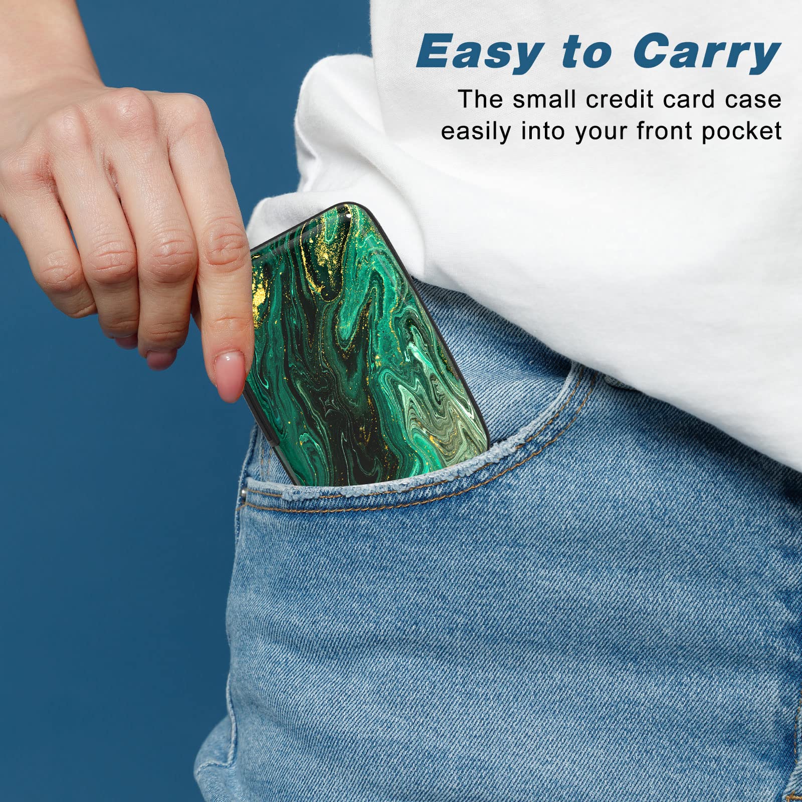 Slim RFID Blocking Aluminum Card Holder - Green Gold Marble for Wallet Protection