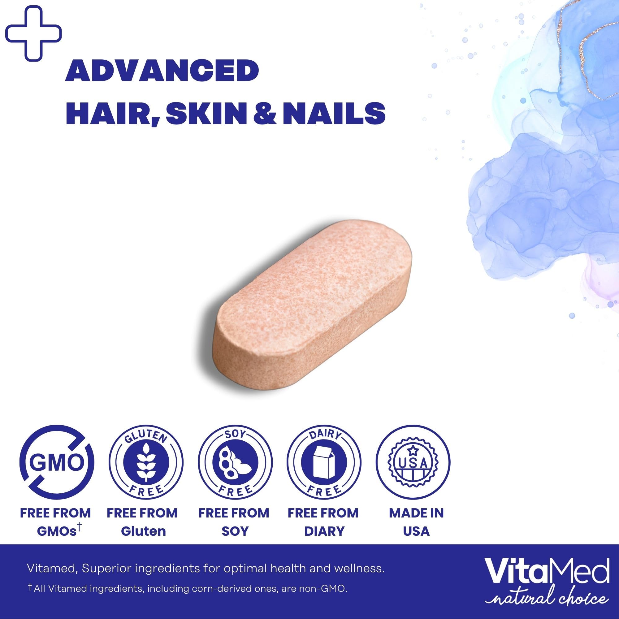 Premium Hair, Skin & Nails Vitamins with Biotin 5000mcg, Collagen, Keratin & Hyaluronic Acid - Supports Hair Growth, Strong Nails & Healthy Skin - 60 Tablets for Women & Men - Perfect for Daily Beauty Supplement Routine