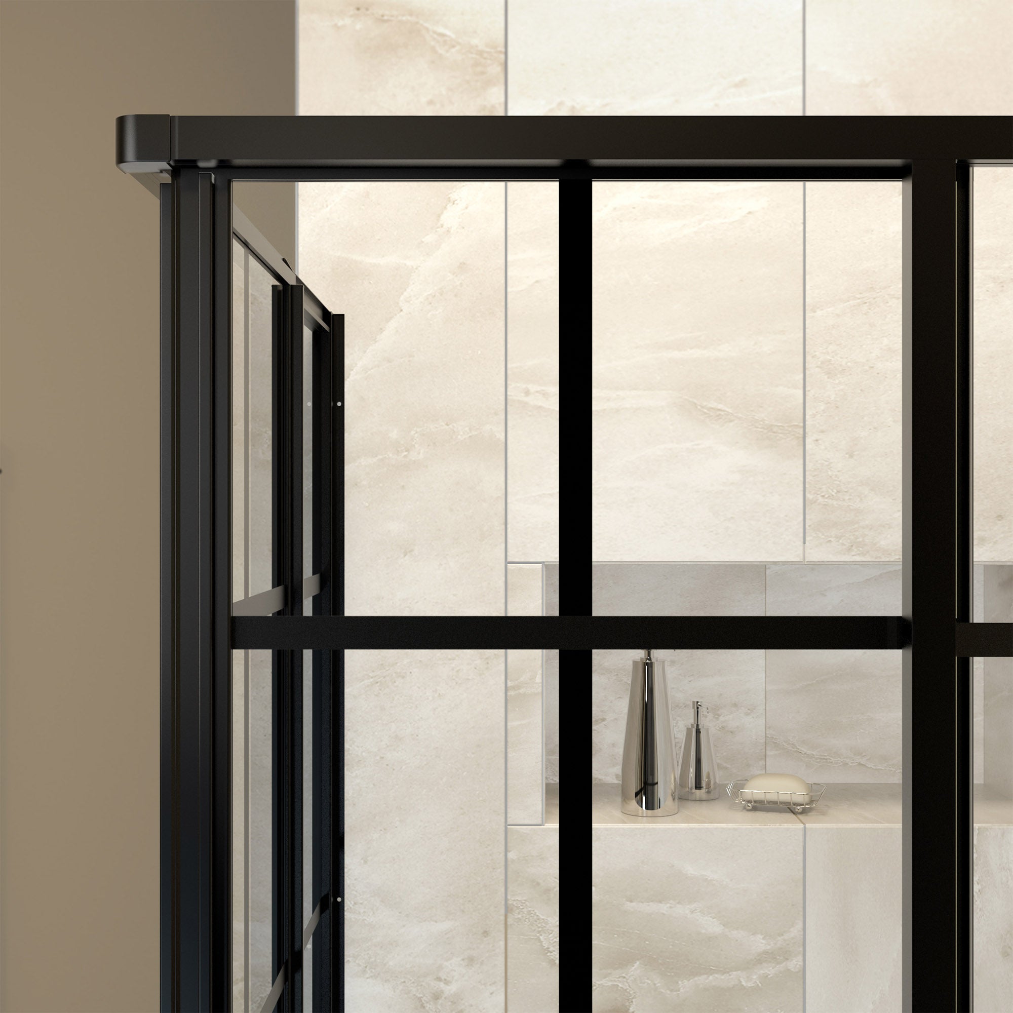 DreamLine French Corner 42x42x74.75 Inch Framed Sliding Shower Enclosure Kit with Base - White Bathroom Shower Stall for Small Spaces, Corner Installation, Modern Home & Apartment Renovation