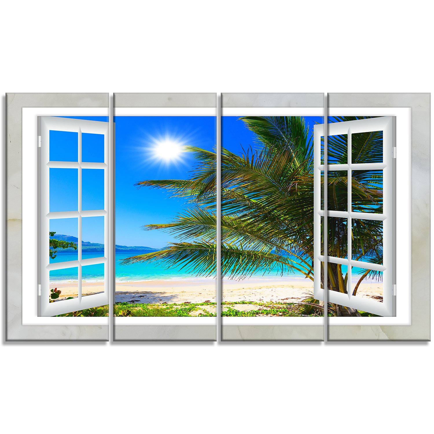 Extra Large Seashore Canvas Wall Art - Stunning Beach with Palm Trees View - Premium Coastal Decor for Living Room, Bedroom & Office - Designart Ocean Landscape Painting