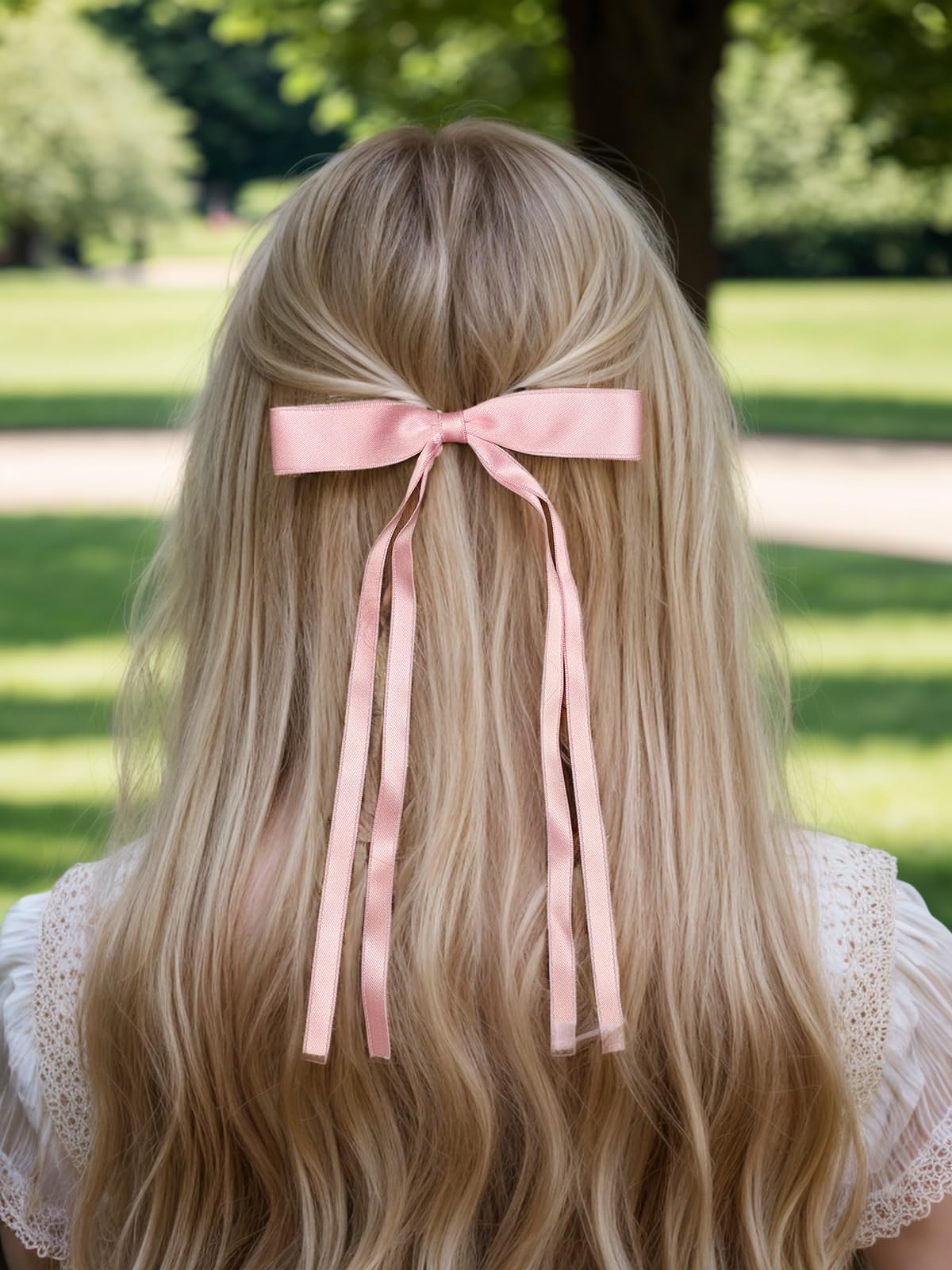 4pcs Tassel Ribbon Bowknot Hair Clips with Long Tails - Solid Claw Barrettes with Bows for Women & Girls Hair Accessories (Pink, White) - Perfect for Parties, Weddings & Daily Styling