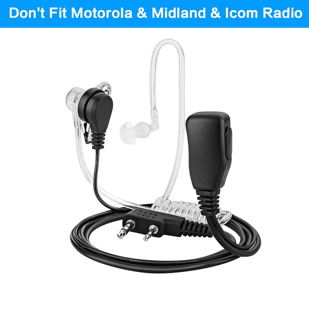 2-Pin Covert Acoustic Tube Walkie Talkie Earpiece with PTT Mic – Discreet Two-Way Radio Earpiece for Kenwood, Puxing, Wouxun Radios – Pack of 2 – Ideal for Security, Construction & Event Staff Communication