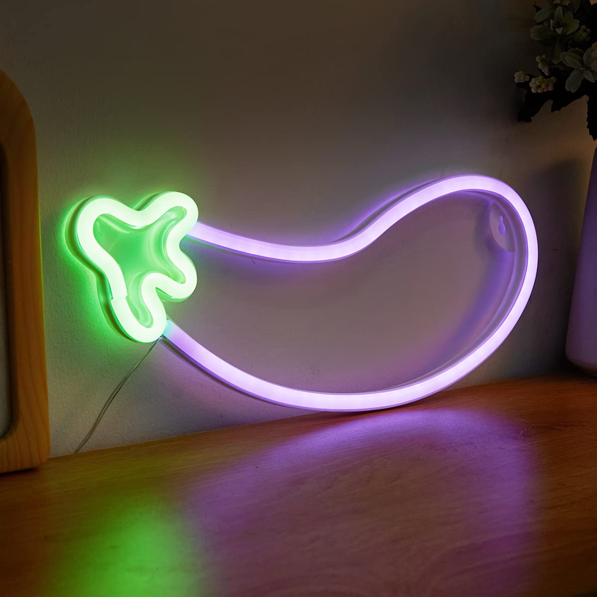 LED Neon Sign Eggplant - USB/Battery Powered 3D Wall Art Neon Light for Game Room, Bedroom, Living Room Decor - Perfect Night Light & Holiday Gift (Purple) - Great for Parties, Home Decor & Gamer Setups