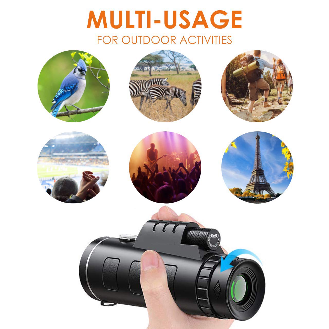 40x60 High Power Monocular Telescope - Portable & Waterproof with Smartphone Holder & Tripod for Bird Watching, Camping, Travel - Clear Prism Dual Focus for Adults & Outdoor Enthusiasts | Perfect for Wildlife Observation, Hiking Adventures & Sporting Events