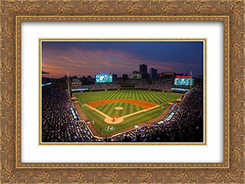 Wrigley Field 24x18 Gold Ornate Framed Stadium Art Print - Vintage Baseball Decor for Home, Office & Sports Fan Gifts