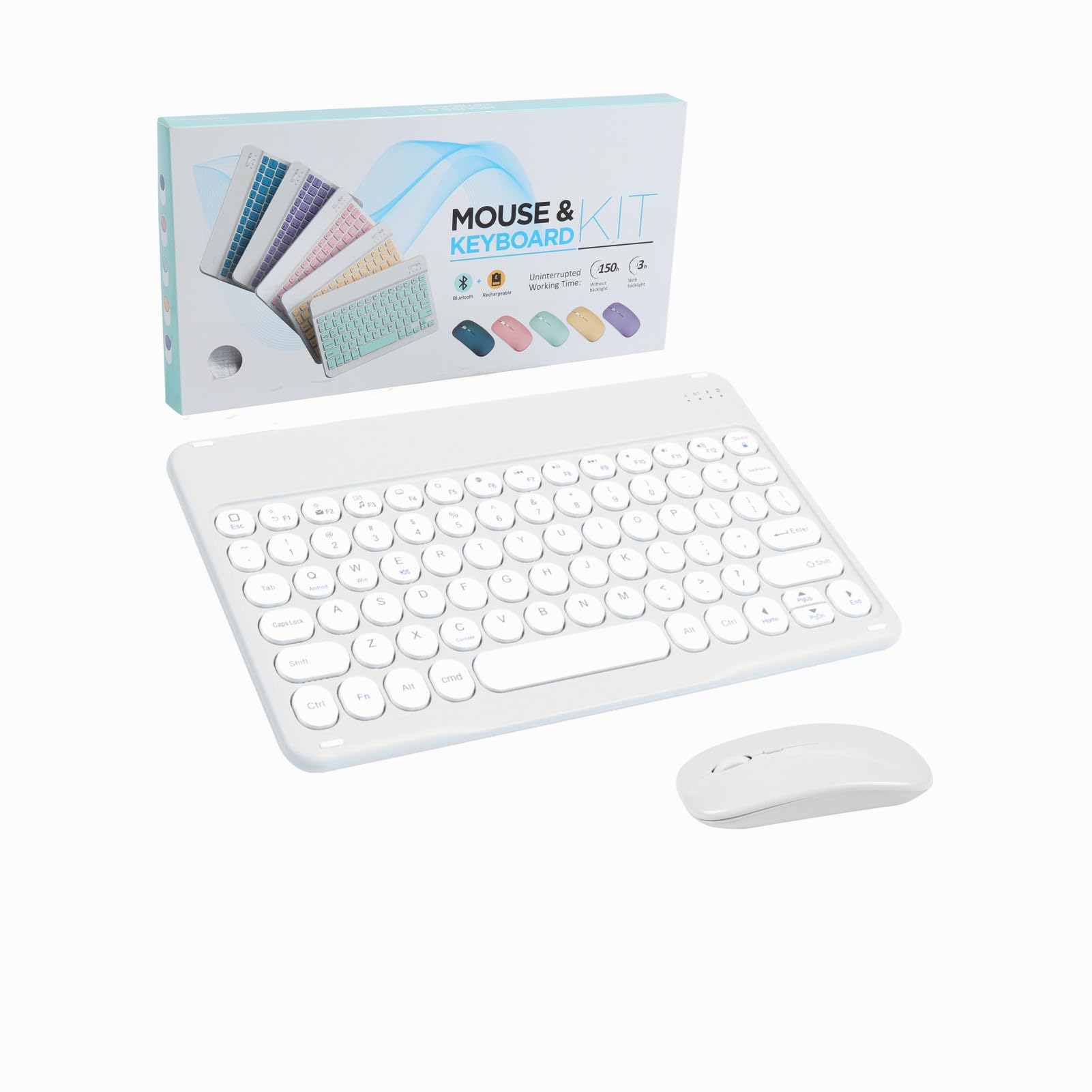 Ultra-Slim Wireless Bluetooth Keyboard and Mouse Combo - Portable Cordless Keyboard for Android, iPhone, iPad, Windows, Surface - Perfect for Office, Home, Travel & Mobile Work (White)