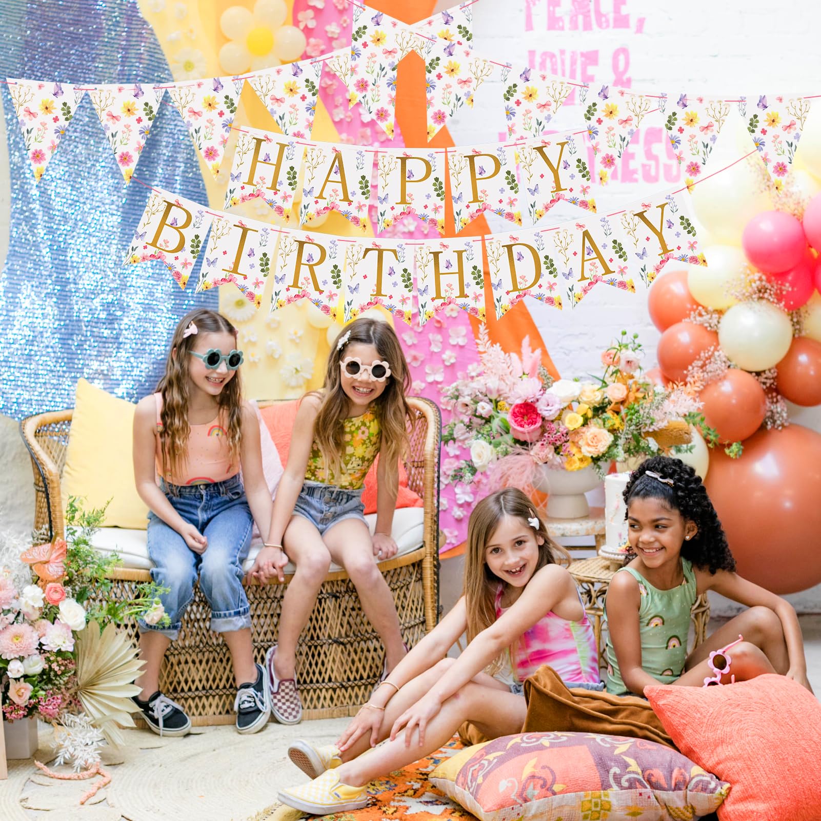 Floral Birthday Decorations - Elegant Flower Bouquet Garland & Party Banners for Girls & Women | Perfect for Birthday Parties, Baby Showers & Bridal Showers