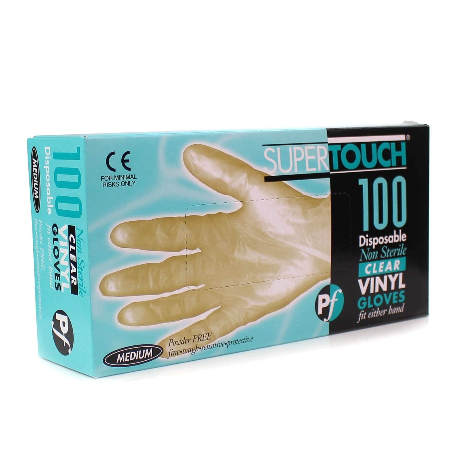 Supertouch Vinyl Powder-Free Gloves Medium (Box of 100) - Latex-Free Disposable Gloves for Food Handling, Cleaning & Medical Use