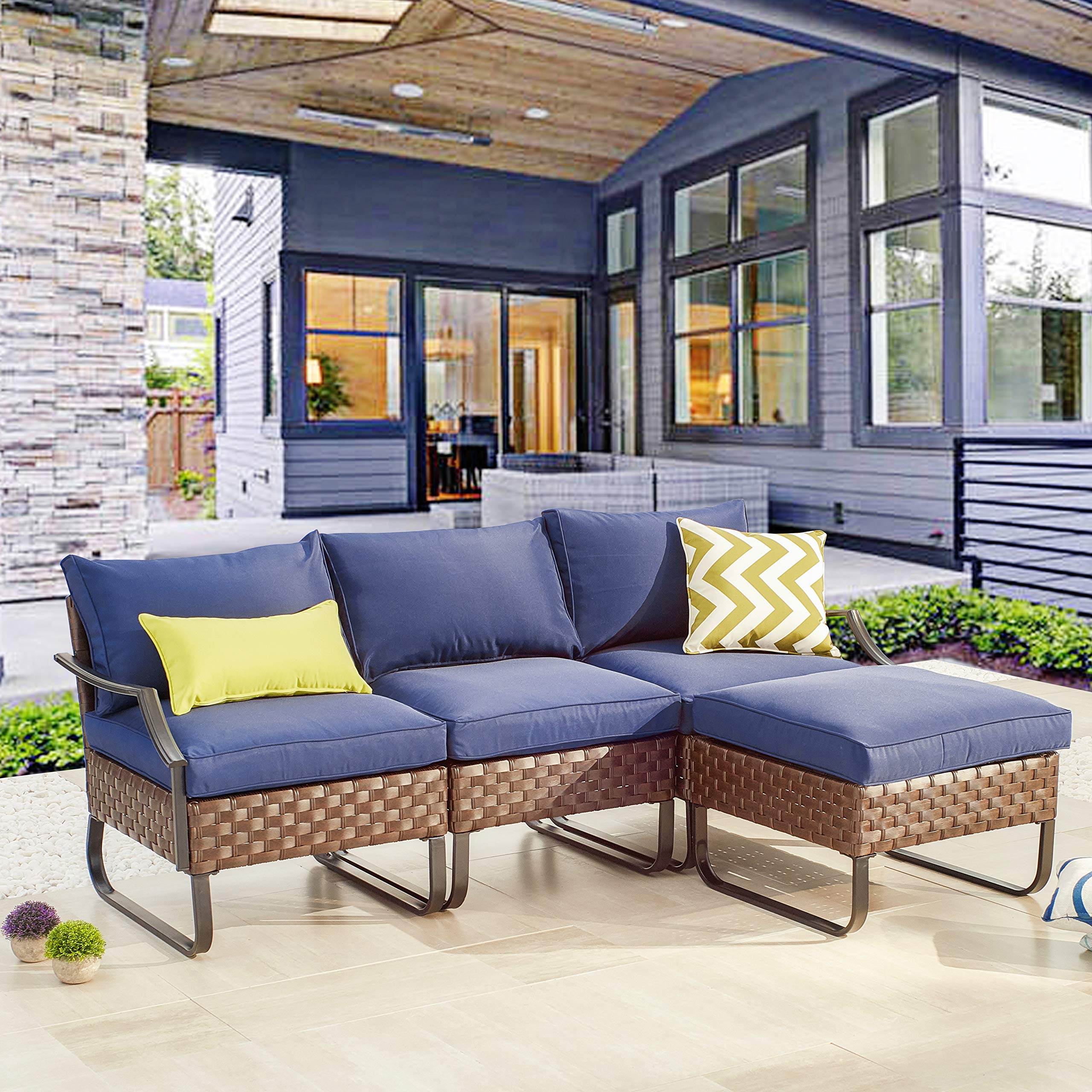 Romayard 4-Piece U-Leg Patio Conversation Set - All-Weather Outdoor Sectional Sofa for Backyard, Garden, and Poolside Relaxation