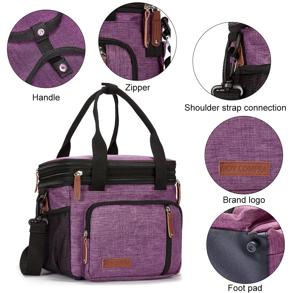 MOV COMPRA Purple Insulated Lunch Bag for Women - Expandable Leakproof Lunch Box for Work, Office & School - Large Cooler Bag for Meals & Snacks (Purple)