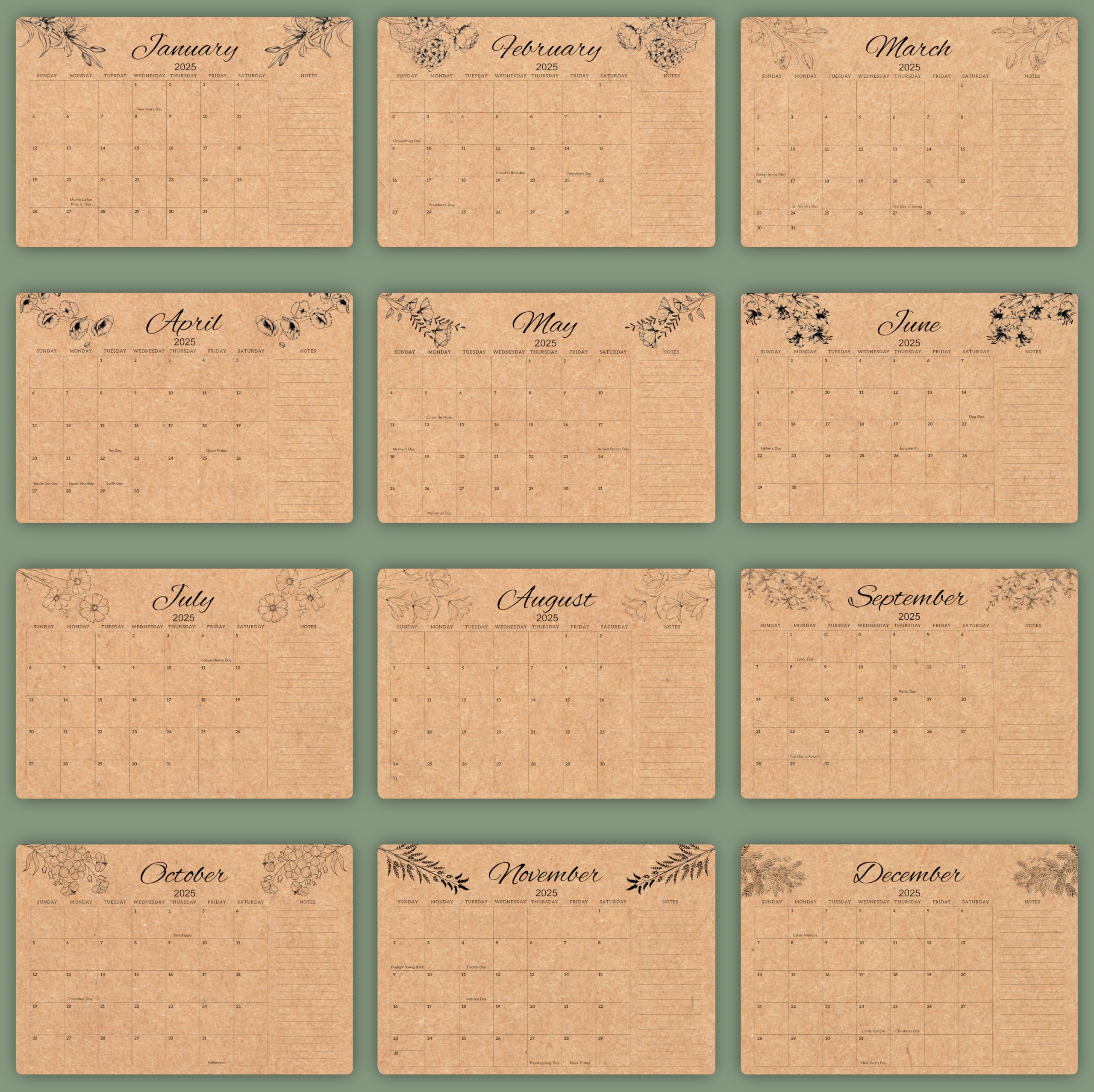 2025 Monthly Desk Calendar - Large 12