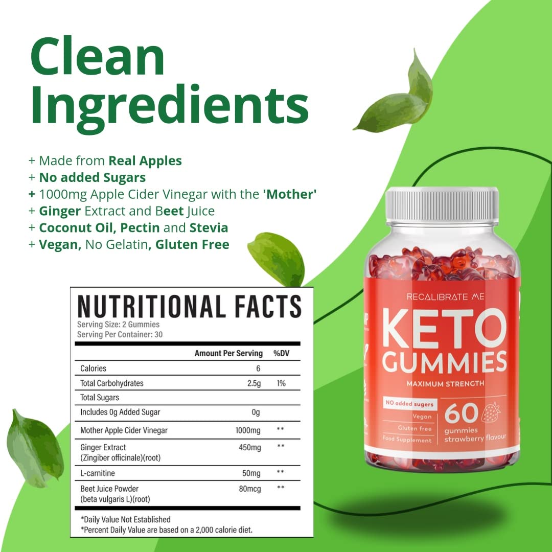 RECALIBRATE ME Keto Gummies for Weight Loss | Sugar-Free Strawberry Flavored Vegan Snacks | Gluten-Free Ketogenic Diet Supplement (60 Count) - Perfect for On-the-Go Healthy Lifestyle & Low-Carb Diet Support