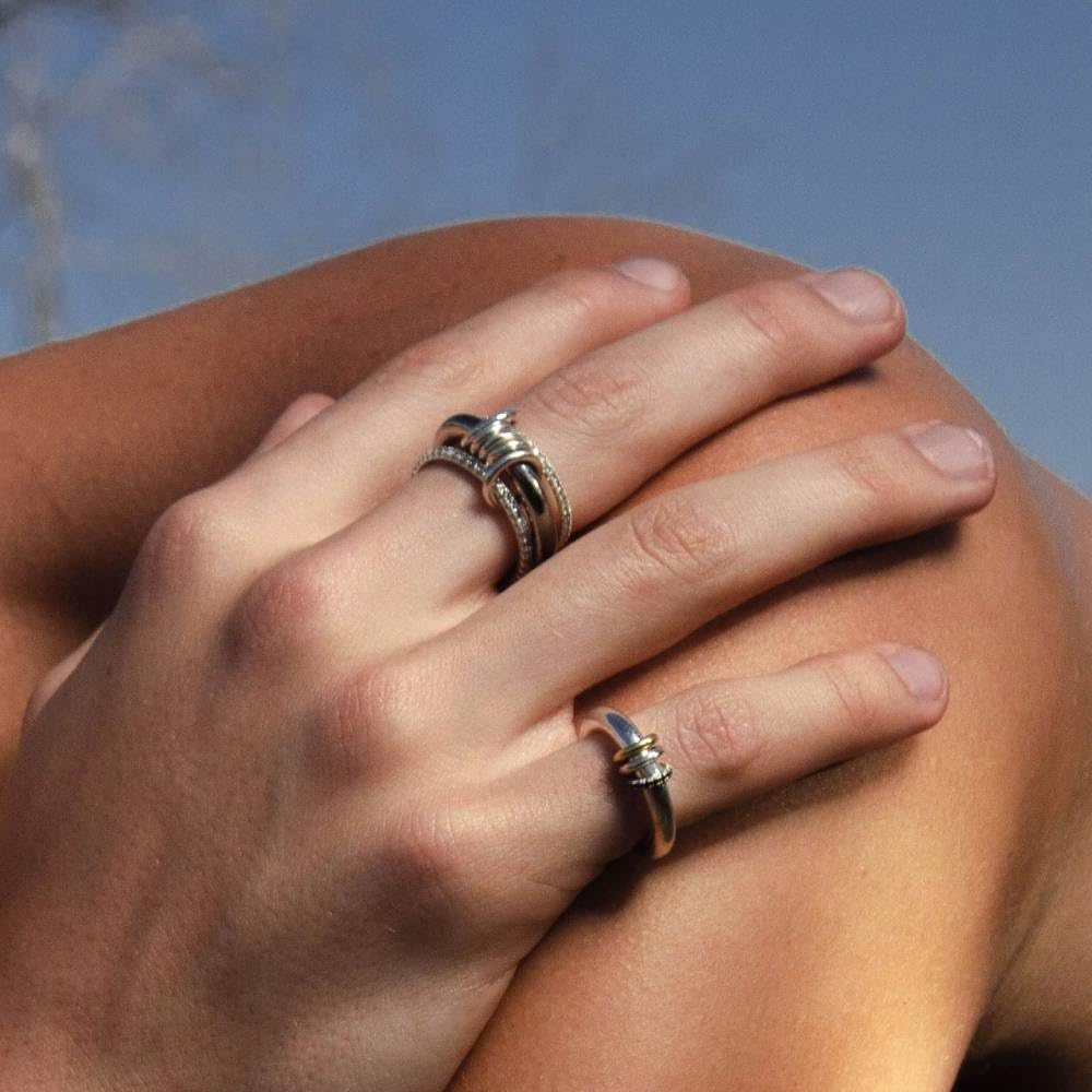 18K Gold Plated Stackable Rings for Women - Non-Tarnish Dainty CZ Cubic Zirconia Rings Set in Silver & Gold | Multi-Link Connected Rings for Everyday Wear, Gift Giving & Special Occasions