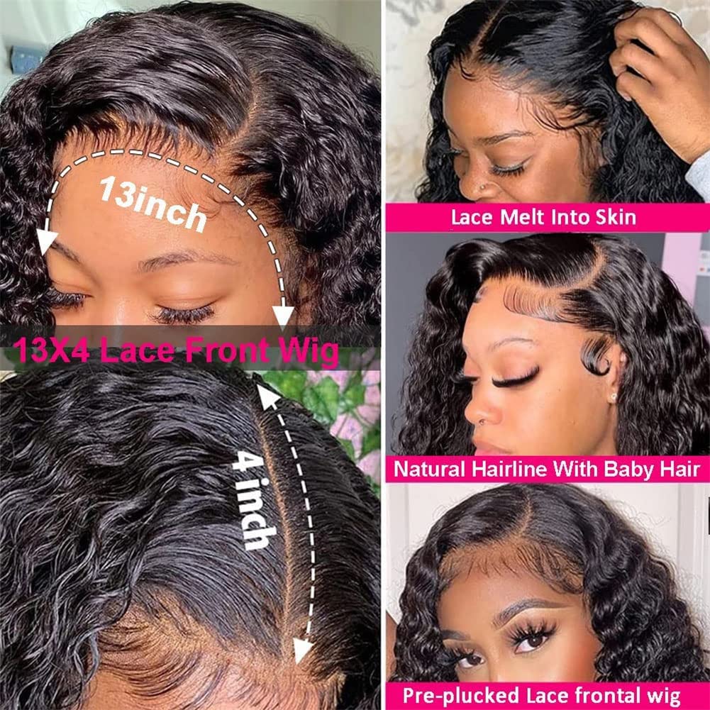 Mongolian Afro Kinky Curly Human Hair Bundles 3 Pack (10 10 10 Inch) & Water Wave Lace Front Wig 28 Inch - Natural Black Human Hair Wigs for Women | Perfect for Protective Styles, Cosplay & Daily Wear