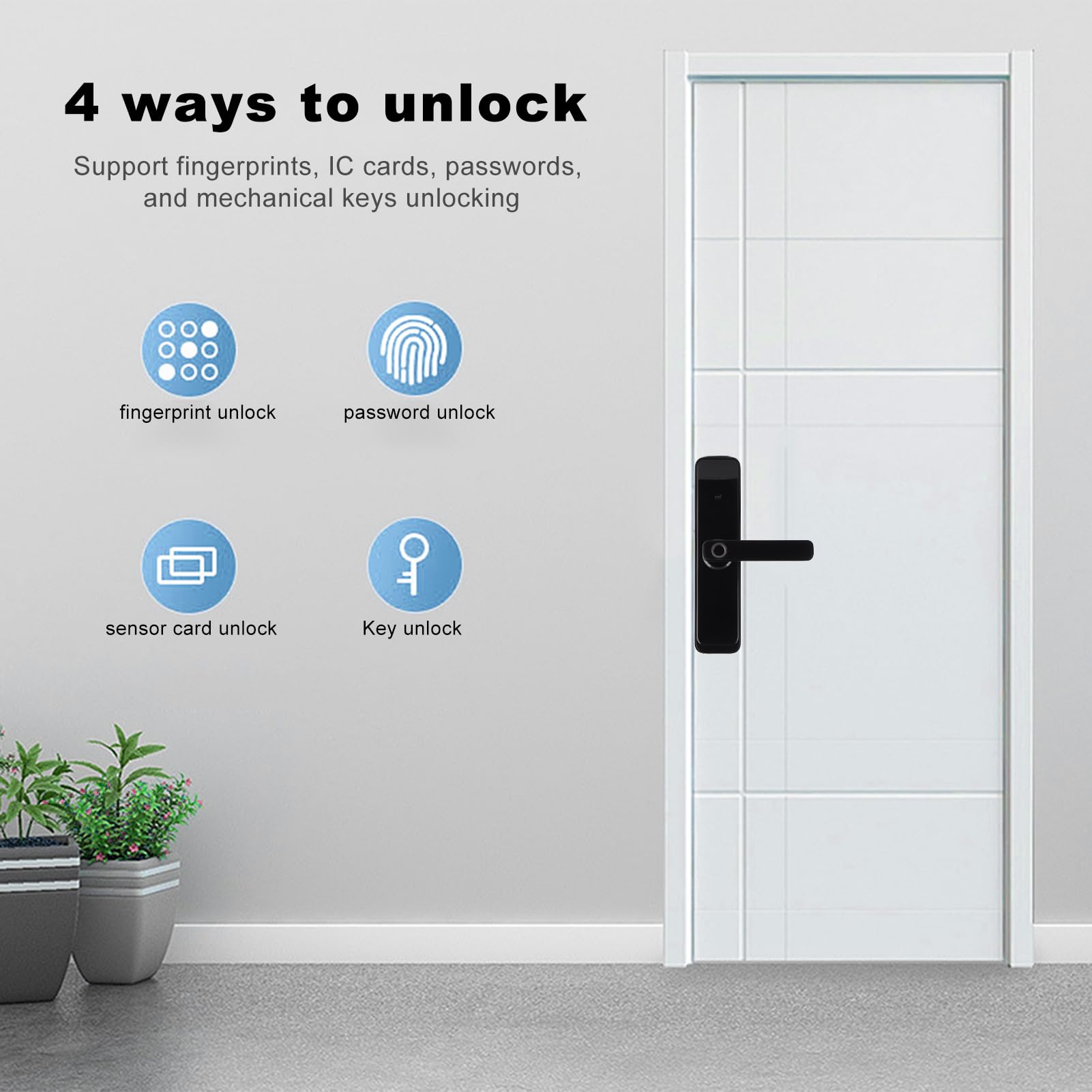 4-in-1 Smart Door Lock - Fingerprint, Key Card, Password & Mechanical Key Entry - Home Security Anti-Theft Electronic Keyless Lock for Apartments, Houses & Offices