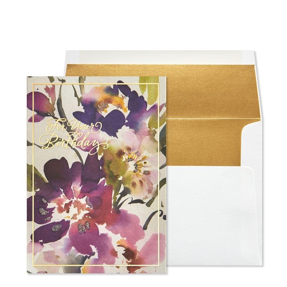 Elegant Purple Floral Birthday Card - Handmade Fine Art Greeting Card for Women, Friends & Family | Perfect for Birthdays, Anniversaries & Special Occasions