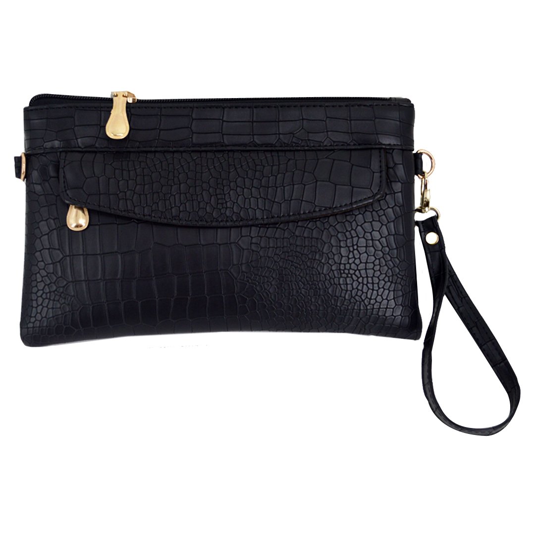 CLARA Women's PU Leather Wristlet Handbag - Alligator Print Crossbody Clutch Shoulder Bag for Work, Party & Evening Out