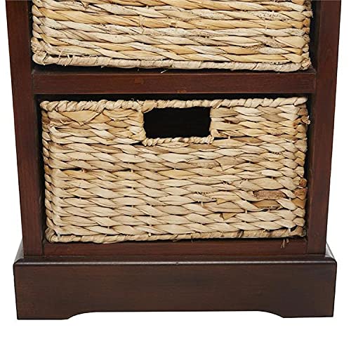 Urban Designs 7767169 Malibu 3-Drawer Nightstand with Wicker Baskets - Medium Coffee Finish - Bedside Table for Bedroom, Living Room, or Guest Room Storage
