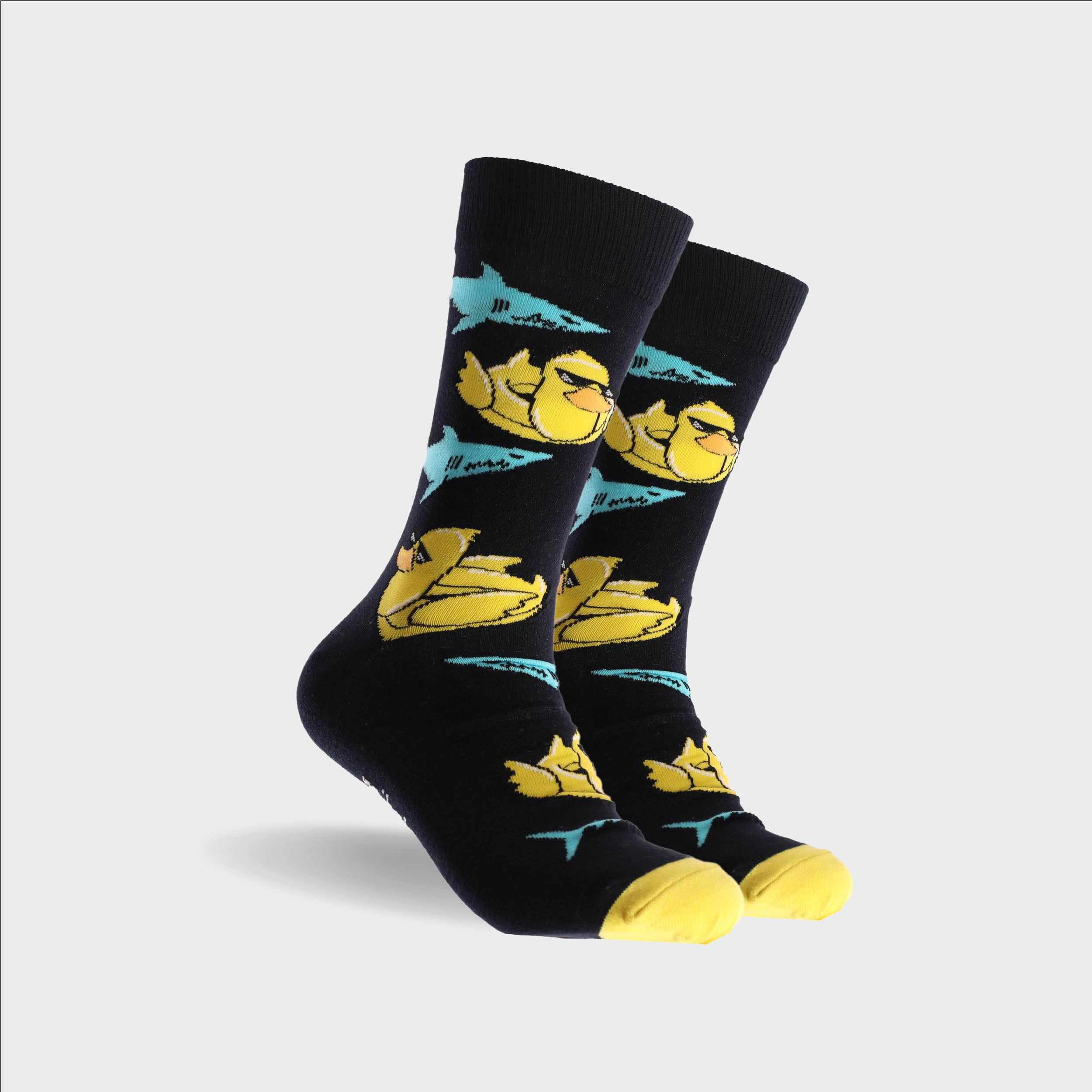 Men's Funny Duck Pattern Cotton Crew Socks - Navy Blue - Comfortable Casual & Work Socks for Everyday Wear, Office, and Gifts