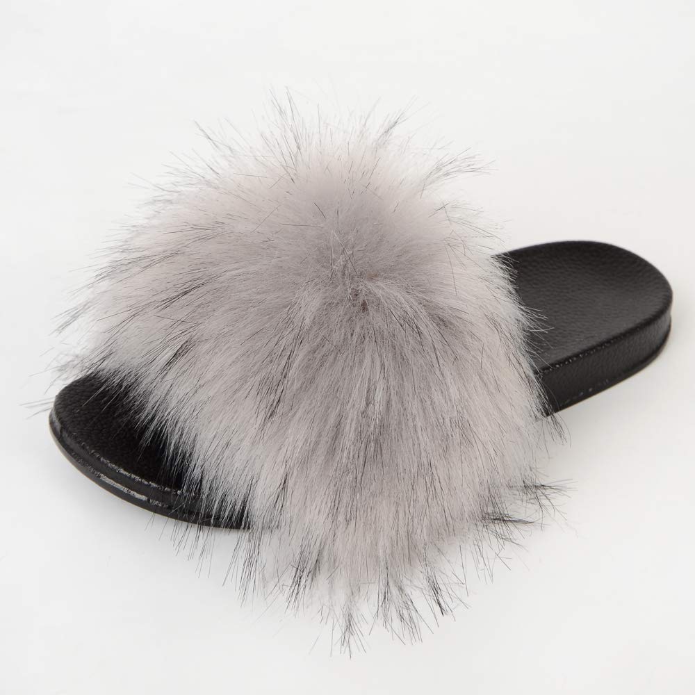 Women's Furry Fluffy Slippers - Soft Faux Fur Open Toe Slides for Indoor & Outdoor Use - Cozy House Shoes for Lounge, Spa, Travel & Home Comfort