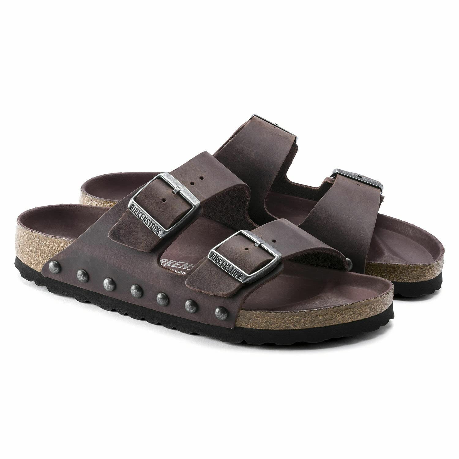 Birkenstock Arizona Men's Leather Sandals - Comfortable Oiled Leather Footbed with Rivet Detailing, Habana Brown, Regular Width | Perfect for Summer, Beach, Travel & Casual Wear