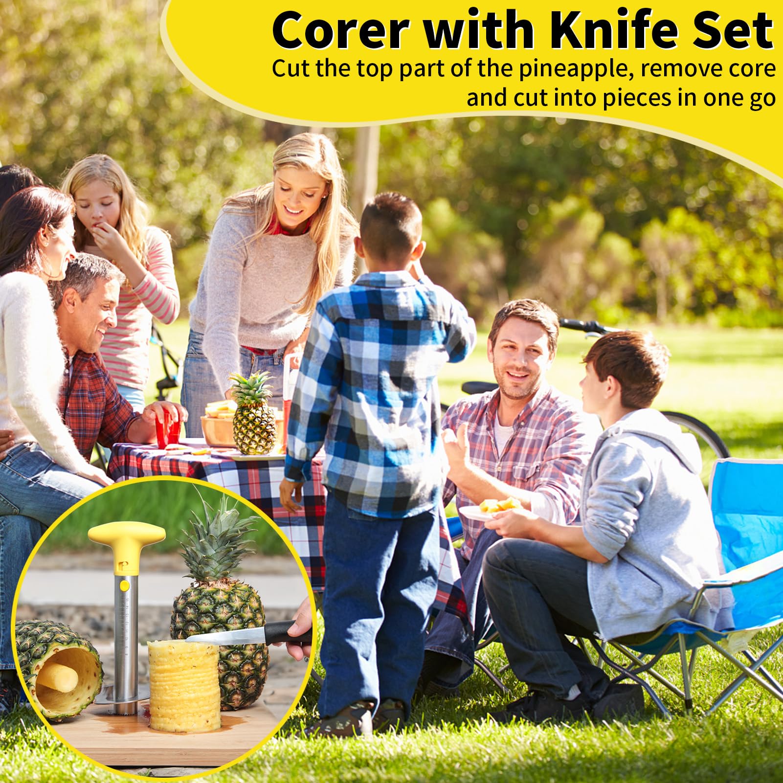 Upgraded Electric & Manual Pineapple Cutter with Knife - Stainless Steel Pineapple Corer Slicer with Drill Accessory | Durable Kitchen Tool for Fruit Peeling & Core Removing | Perfect for Smoothies, Fruit Platters & Party Food Prep