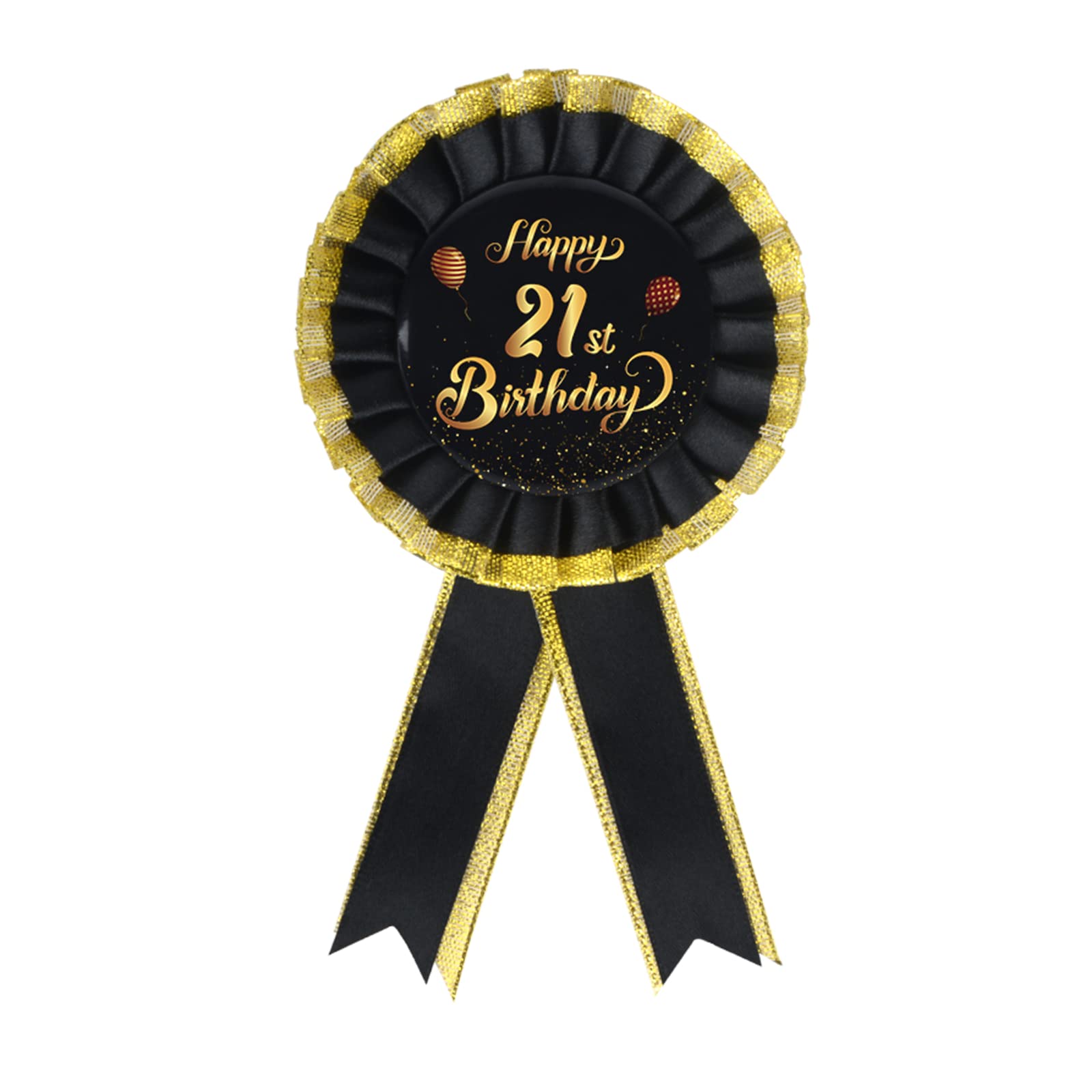 INNORU 21st Birthday Tinplate Badge Pin - Cheers to 21 Years Satin Rosette Button Pin - Black Birthday Party Brooch Accessory (Pack of 1) for 21st Birthday Celebrations, Graduation Parties & Special Occasions