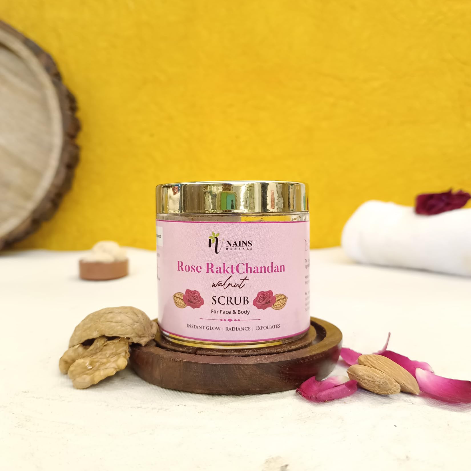 Nains Herbals Rose Walnut Face Scrub with Olive Oil & Shea Butter - Exfoliating Dead Skin, Blackhead Remover, Brightening & Tan Removal for Even Skin Tone | Hydrating & Nourishing Formula for Dry & Sensitive Skin | 100g | Perfect for Daily Skincare Routine & Spa Day at Home