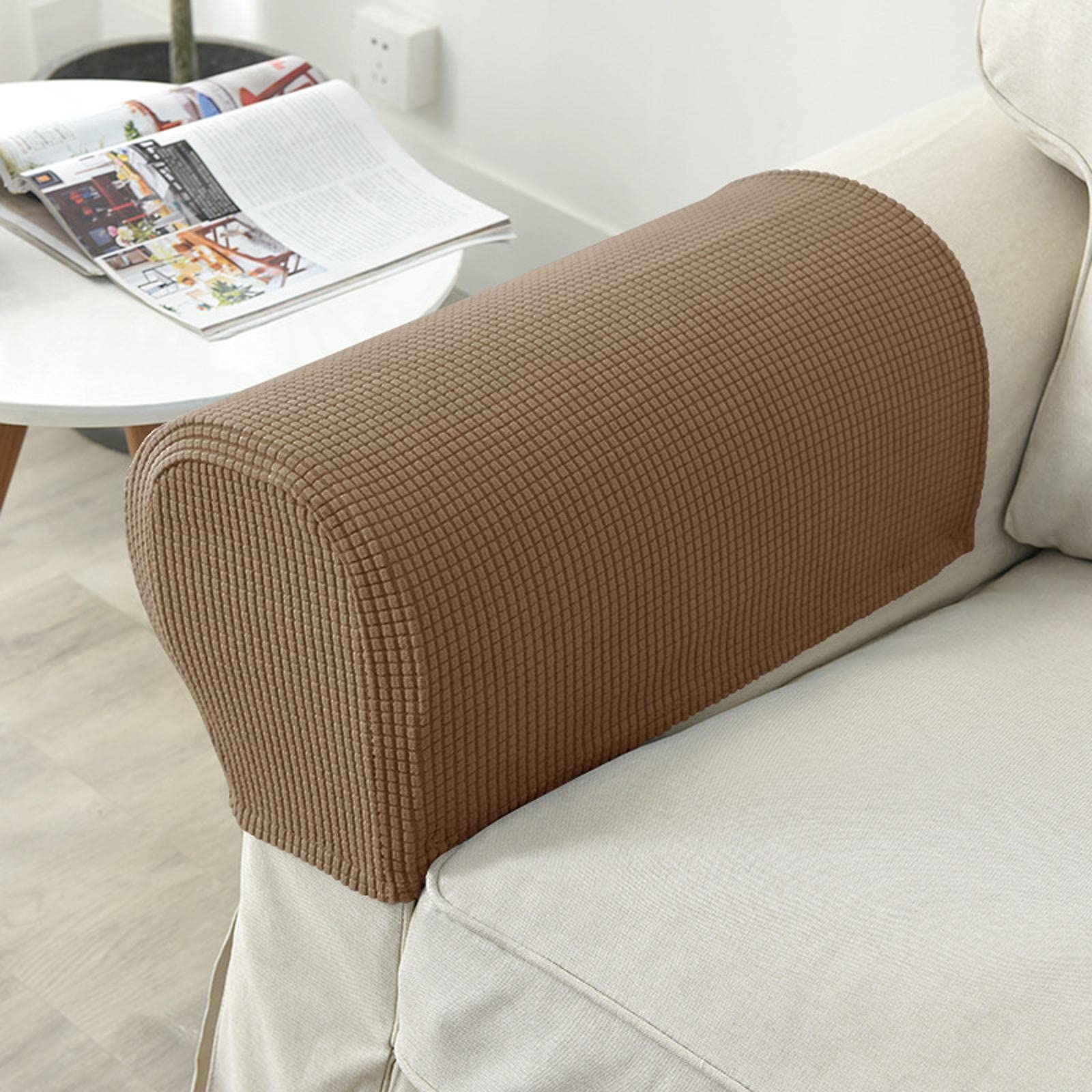 Stretchable Jacquard Sofa Arm Covers Set of 2 - Light Gray Spandex Armrest Protectors for Recliner, Couch & Furniture - Perfect for Living Room, Office & Home Decor Protection